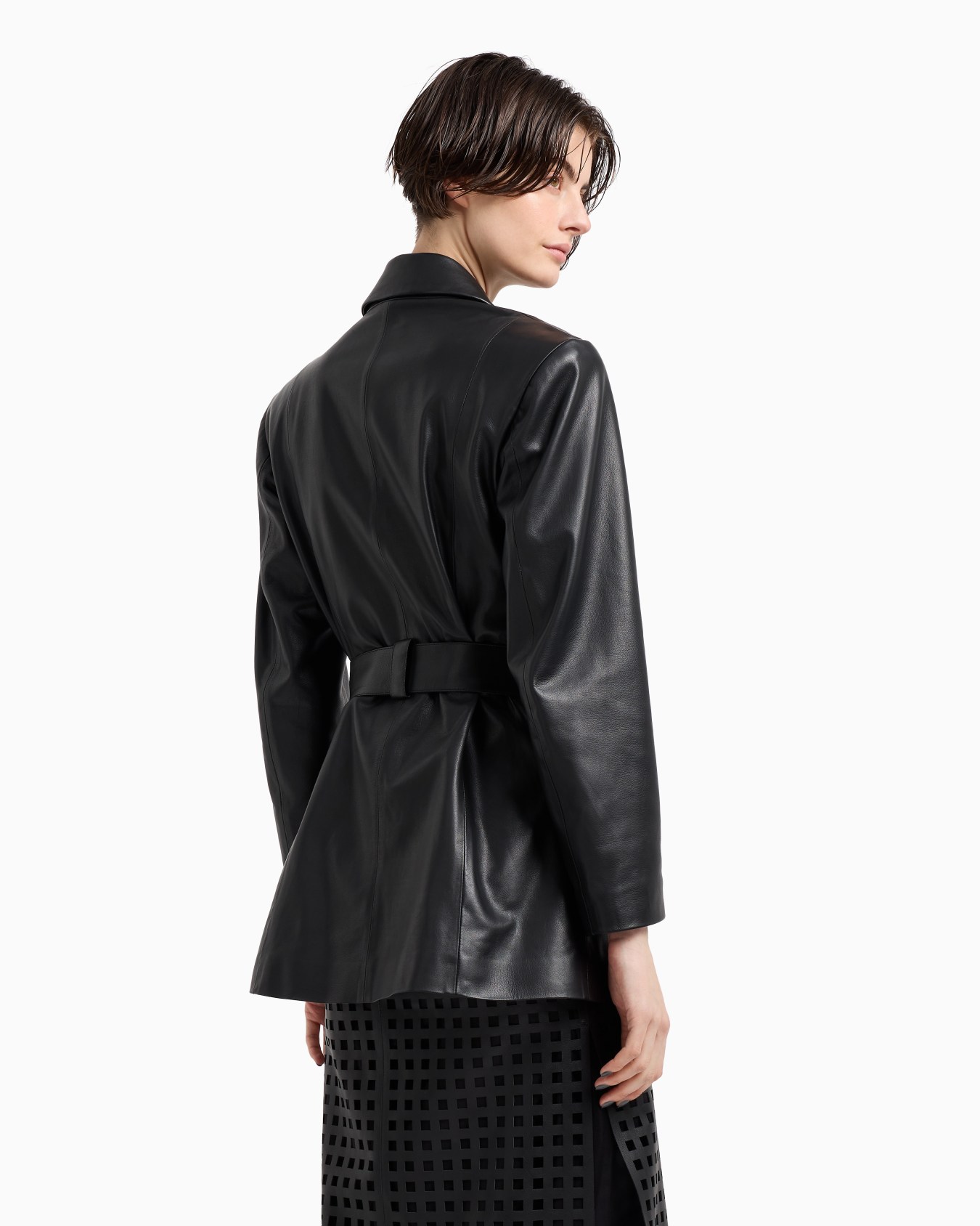 Polygon capsule collection lambskin nappa leather jacket with belt Slide 2