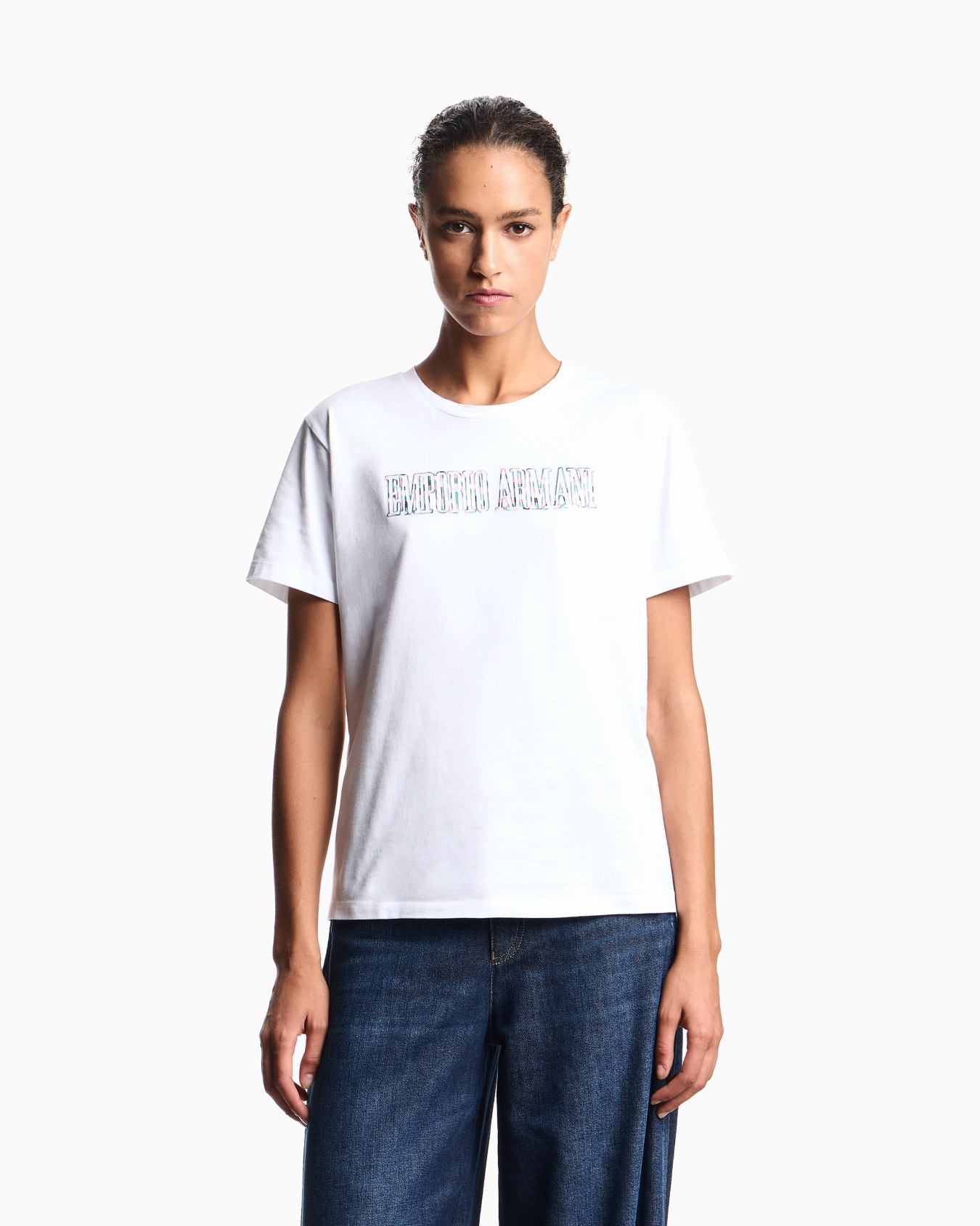 ASV organic jersey T-shirt with multicoloured logo embroidery Slide 3