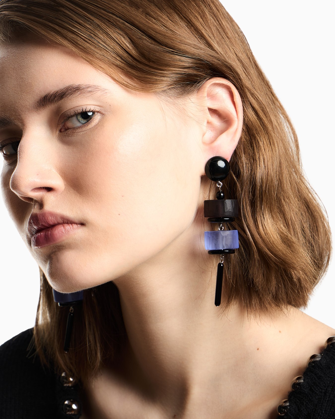 Oversized pendant earrings with geometric elements Slide 2