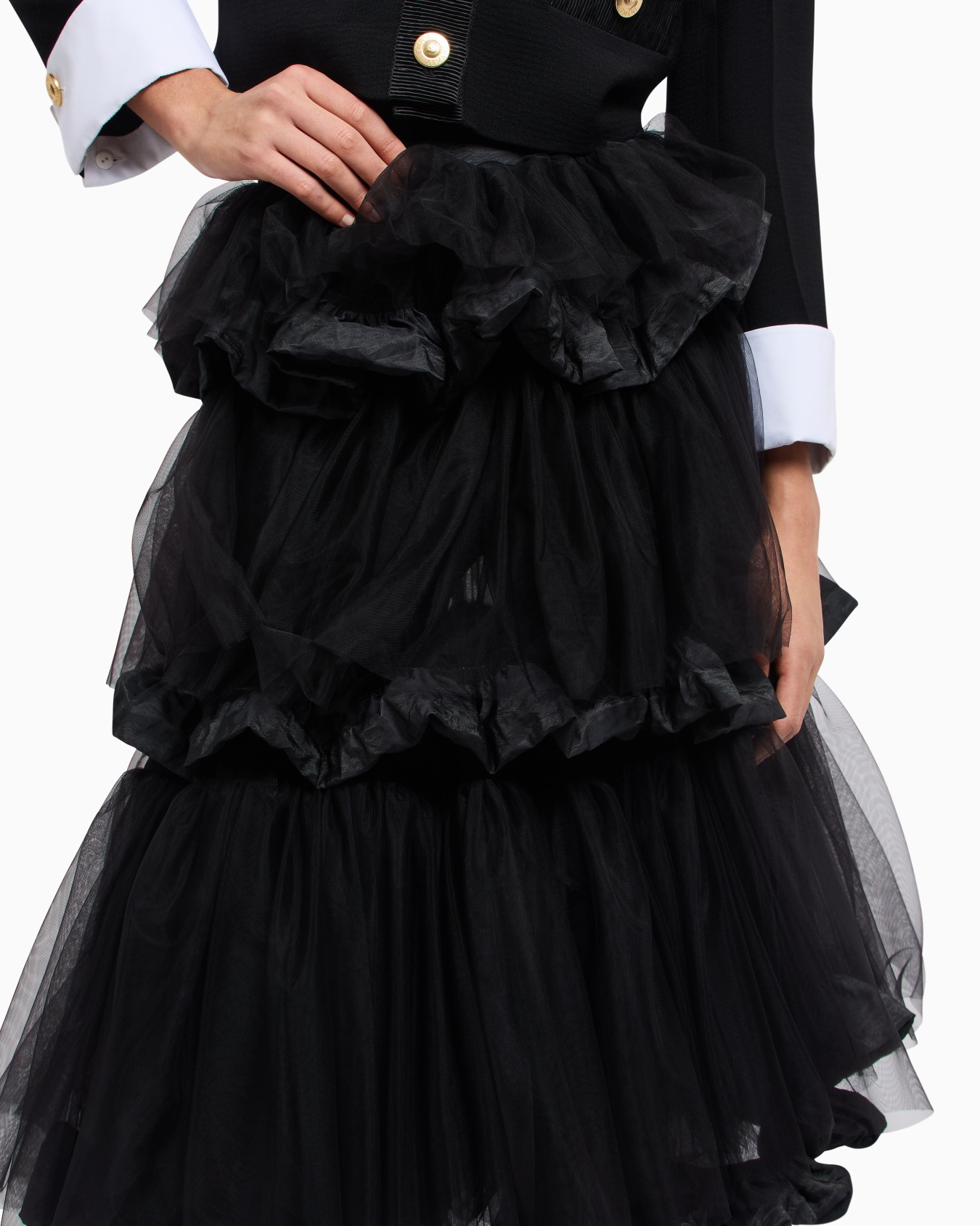 Skirt with ruffles in tulle and crinkle-effect memory fabric Slide 4