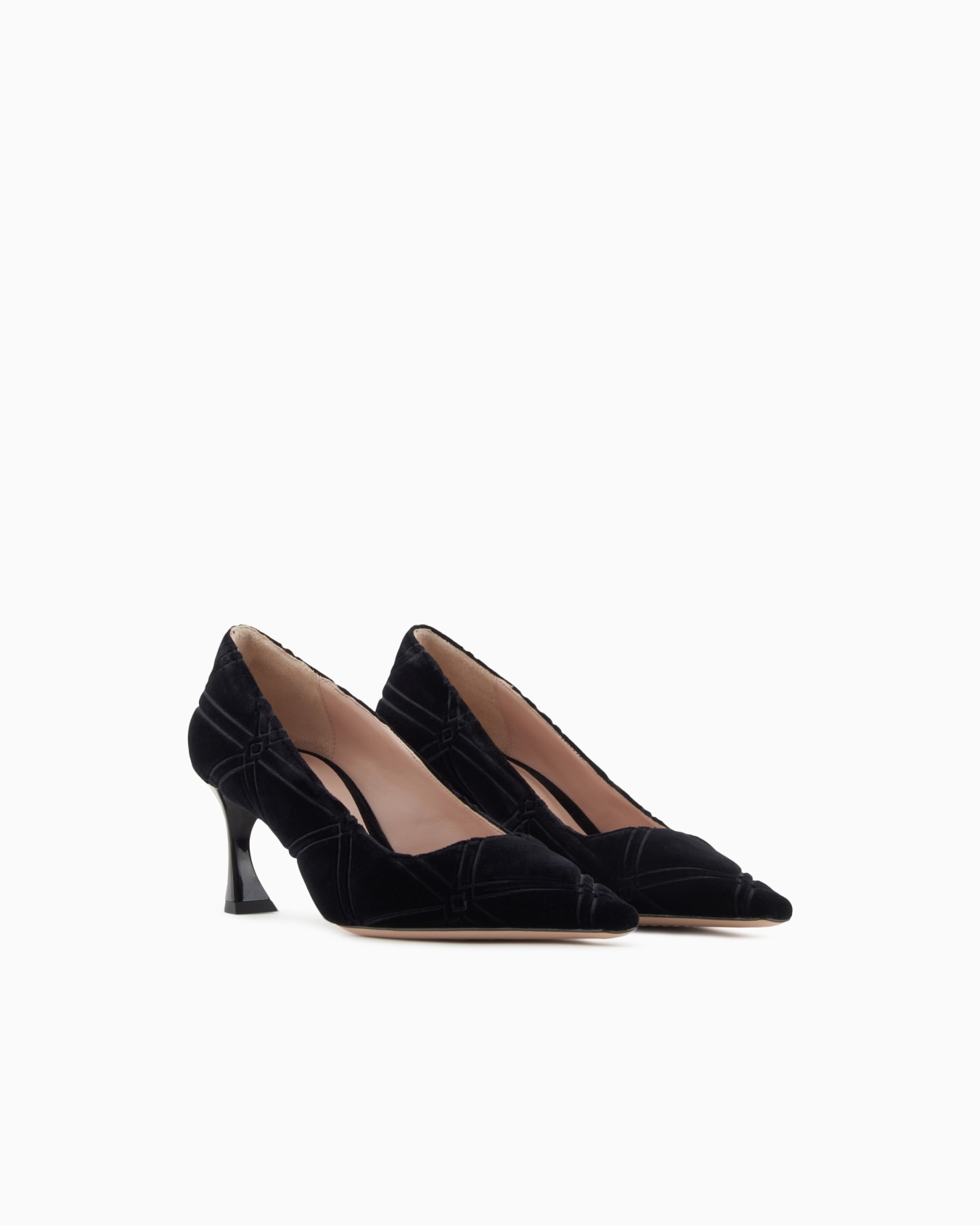 Embossed motif velvet court shoes Slide 1