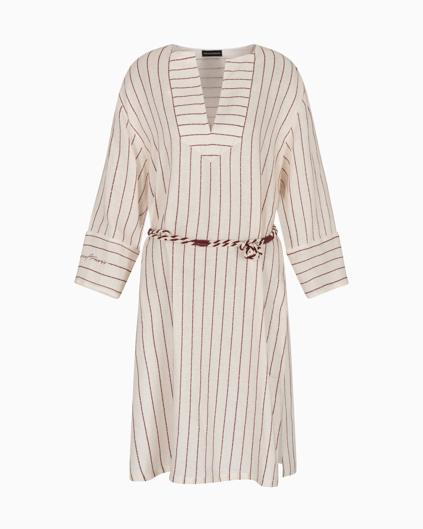 Robe en lin avec ceinture et imprimé à rayures Capsule Resort Diapositive 0