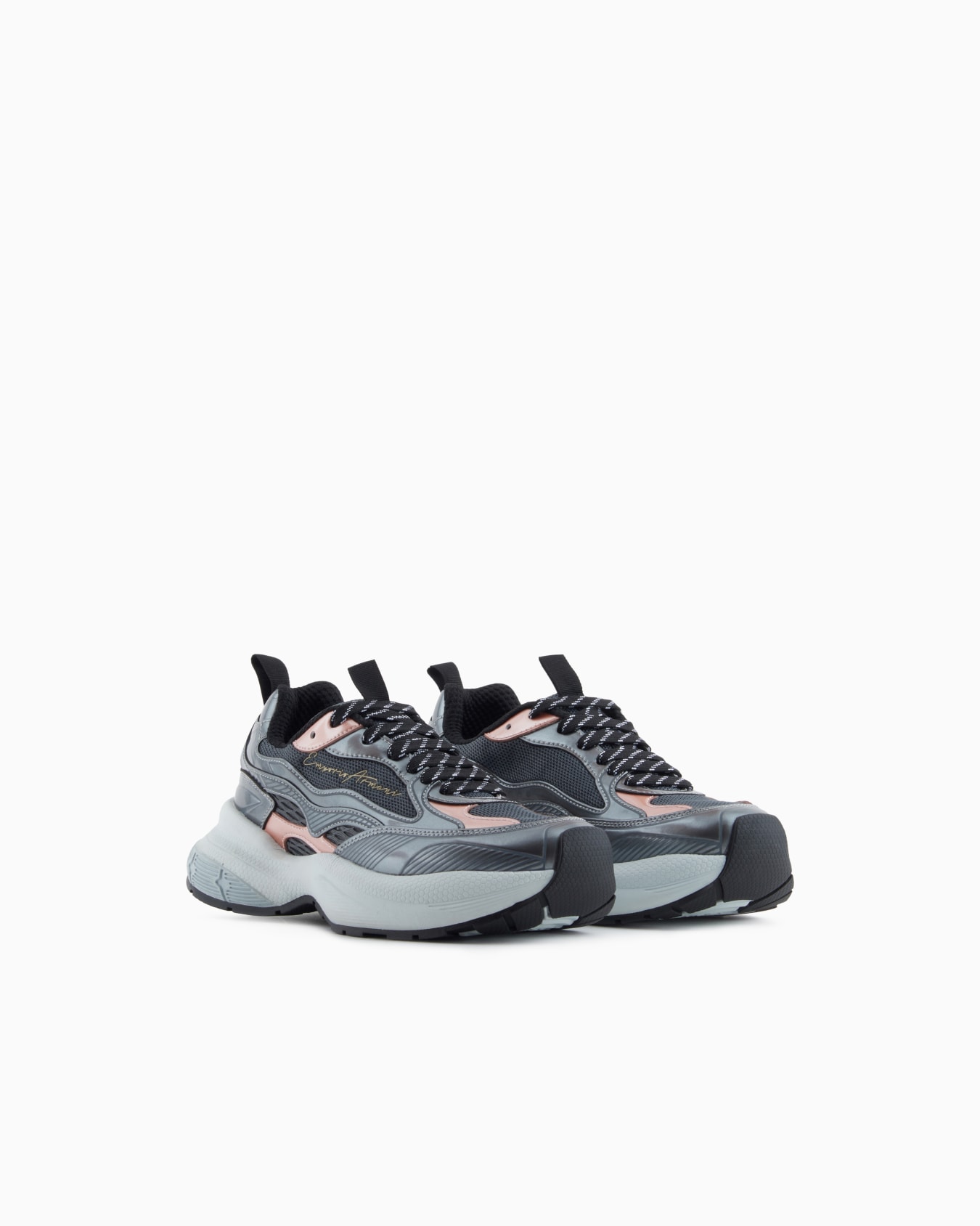 Mesh sneakers with laminated details and signature logo Slide 1