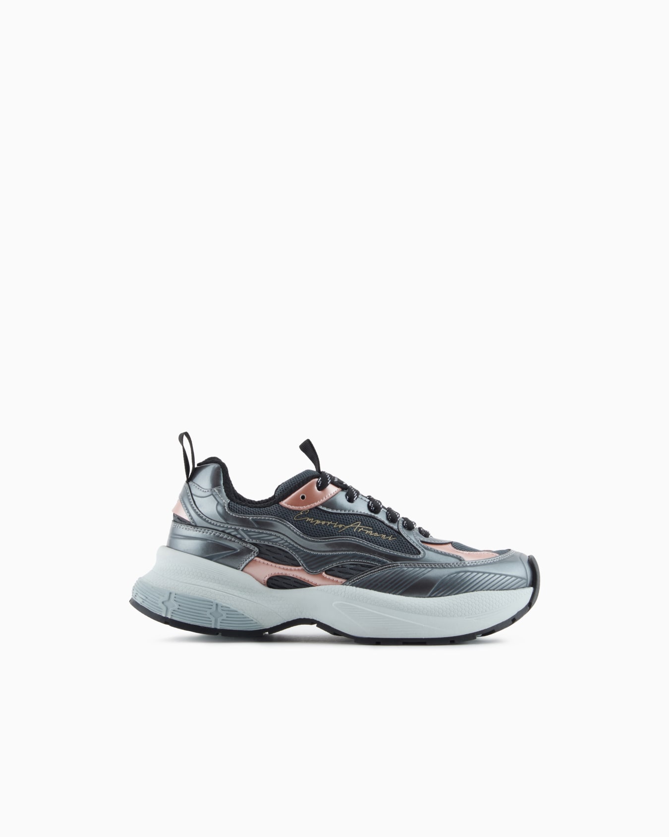 Mesh sneakers with laminated details and signature logo Slide 0