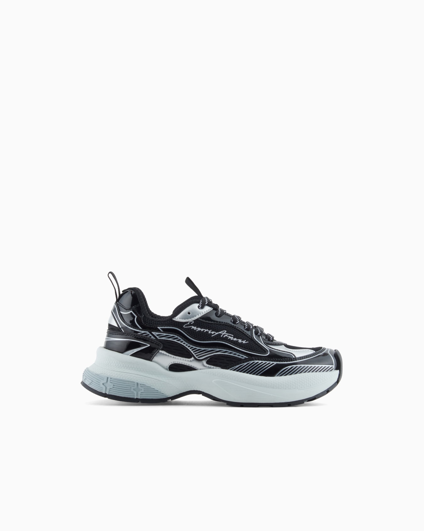 Mesh sneakers with laminated details and signature logo Slide 0