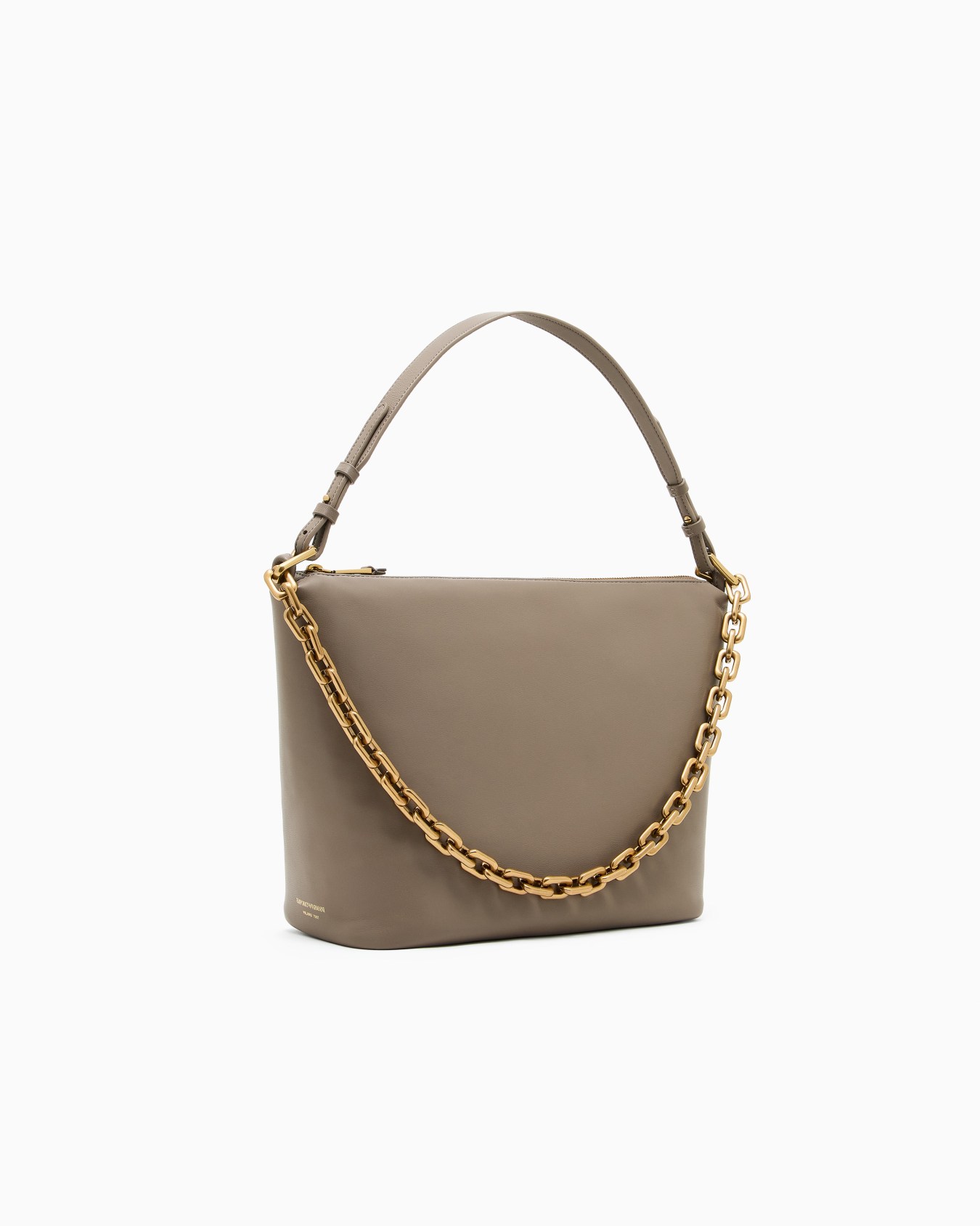 Medium leather hobo bag with chain Slide 1