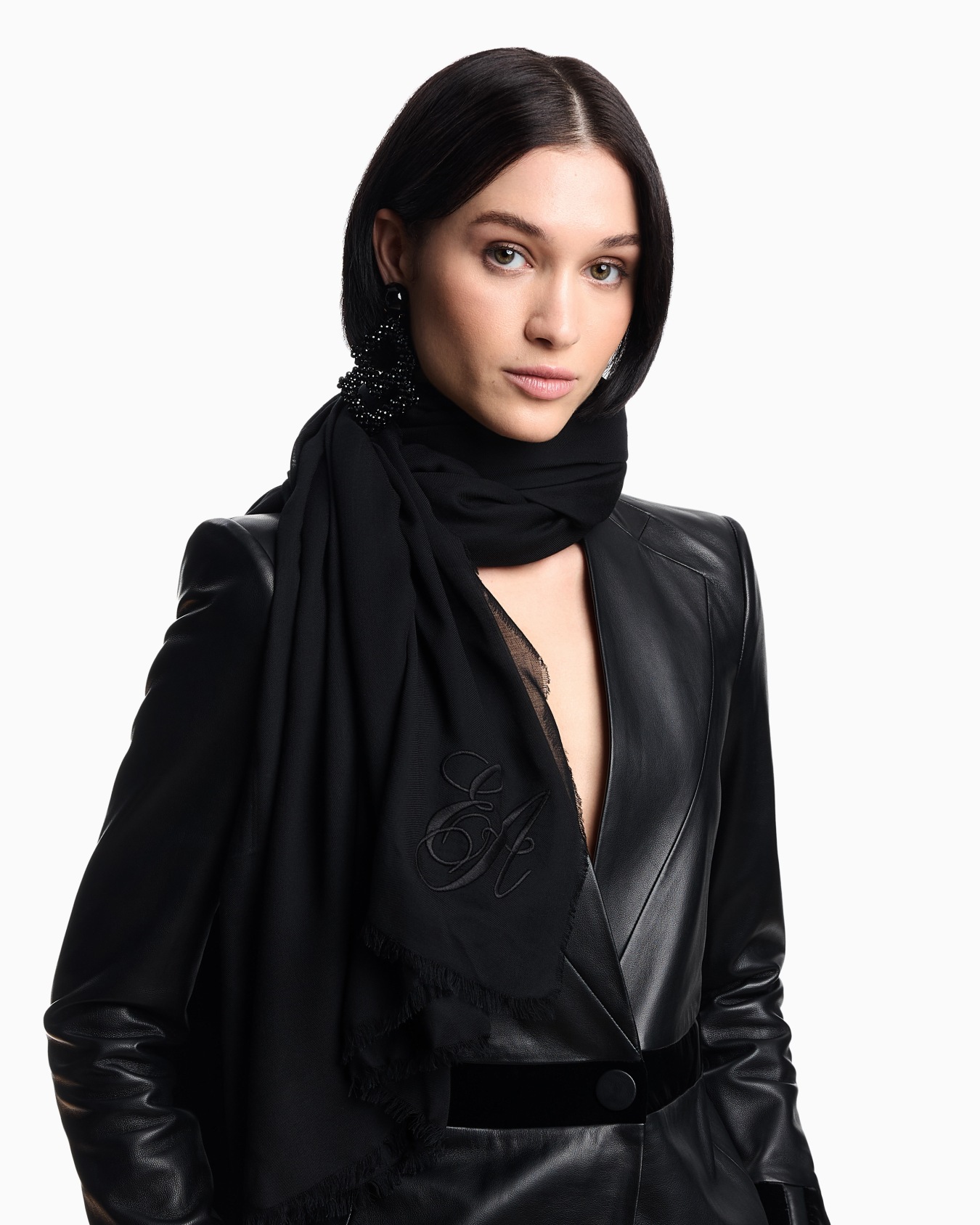 Oversized modal stole with EA signature embroidery Slide 2