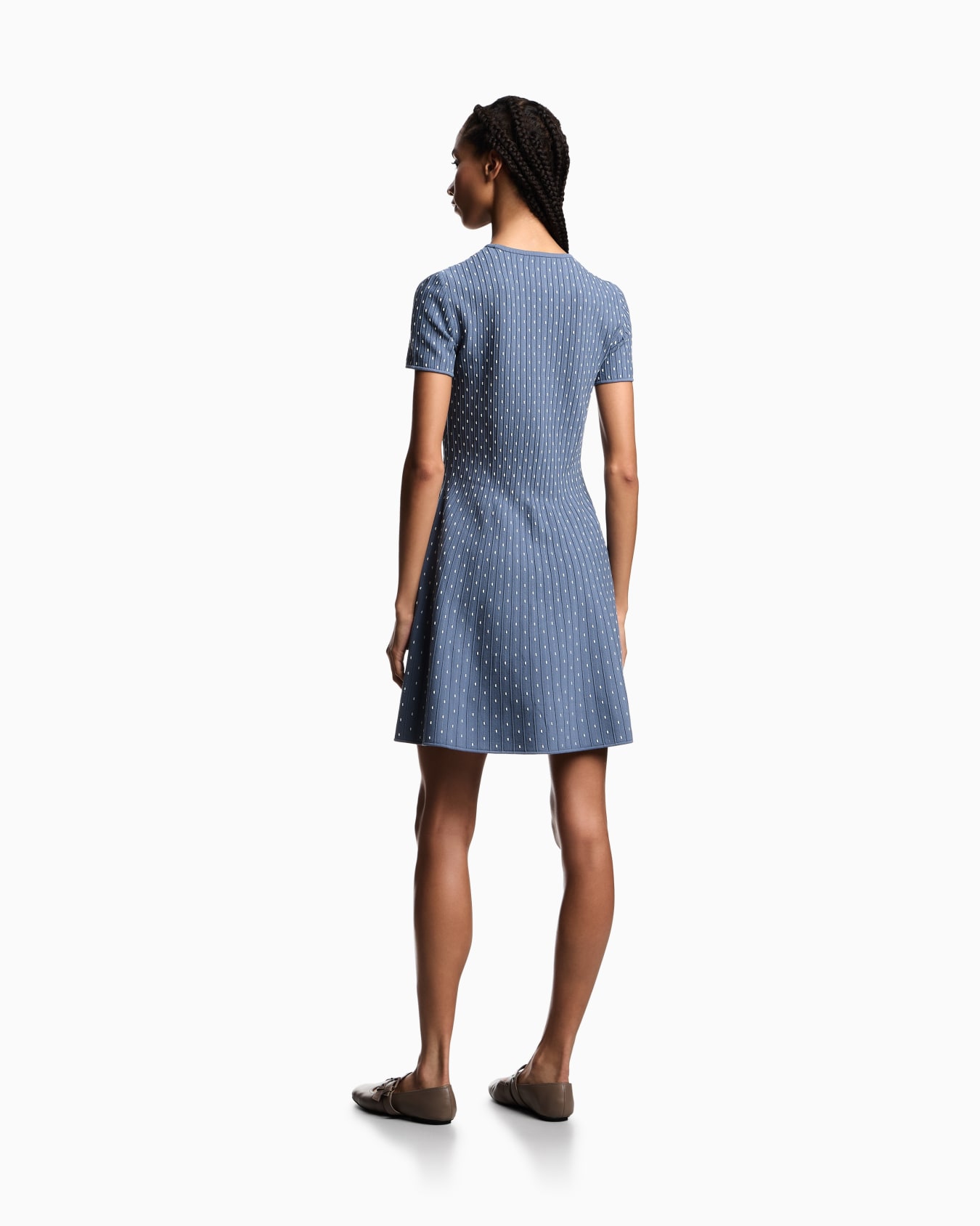 Polka-dot jacquard viscose plain-knit short dress Slide 2