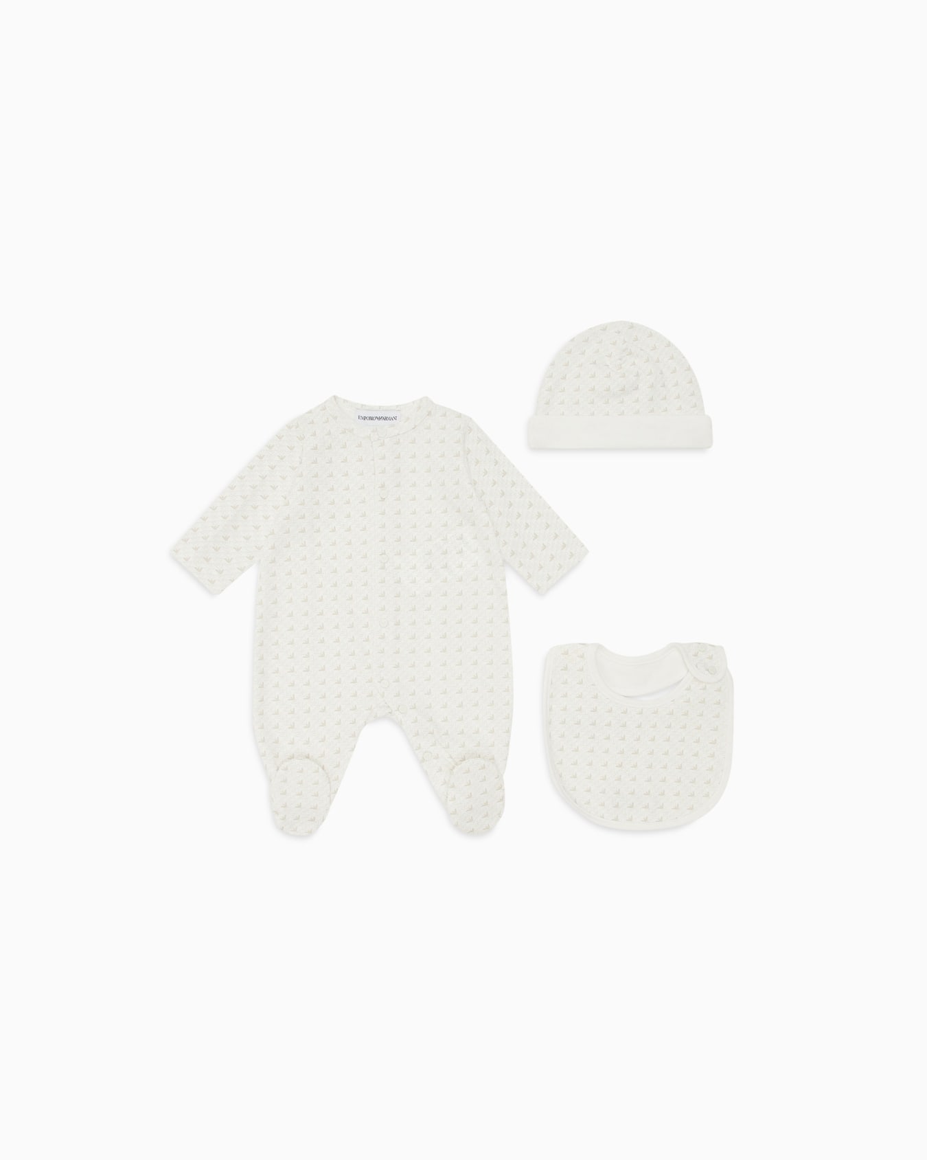 Jersey onesie, bib and beanie gift set with op-art eagles Slide 0