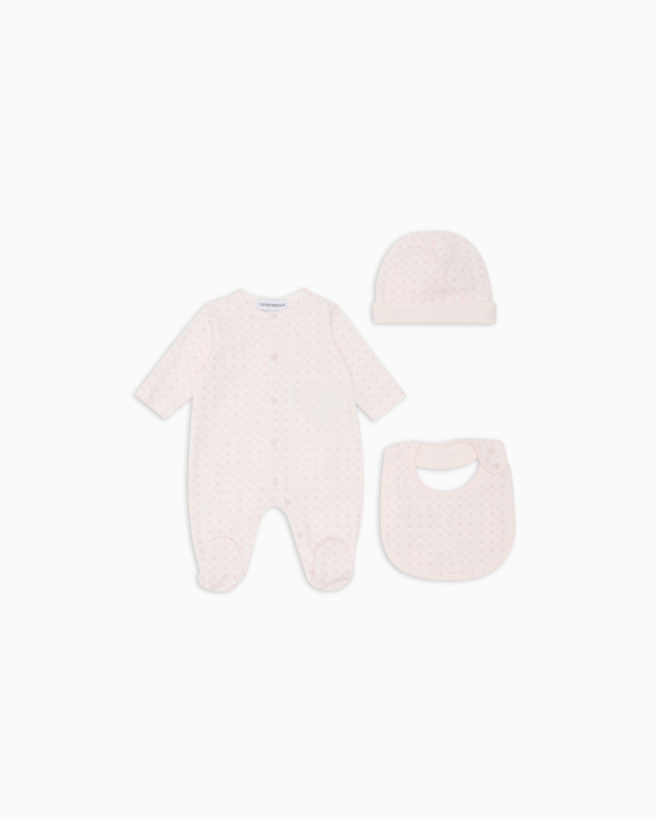 Conjunto de regalo de mono, babero y gorro de punto con motivo de águilas de efecto óptico Diapositive 0
