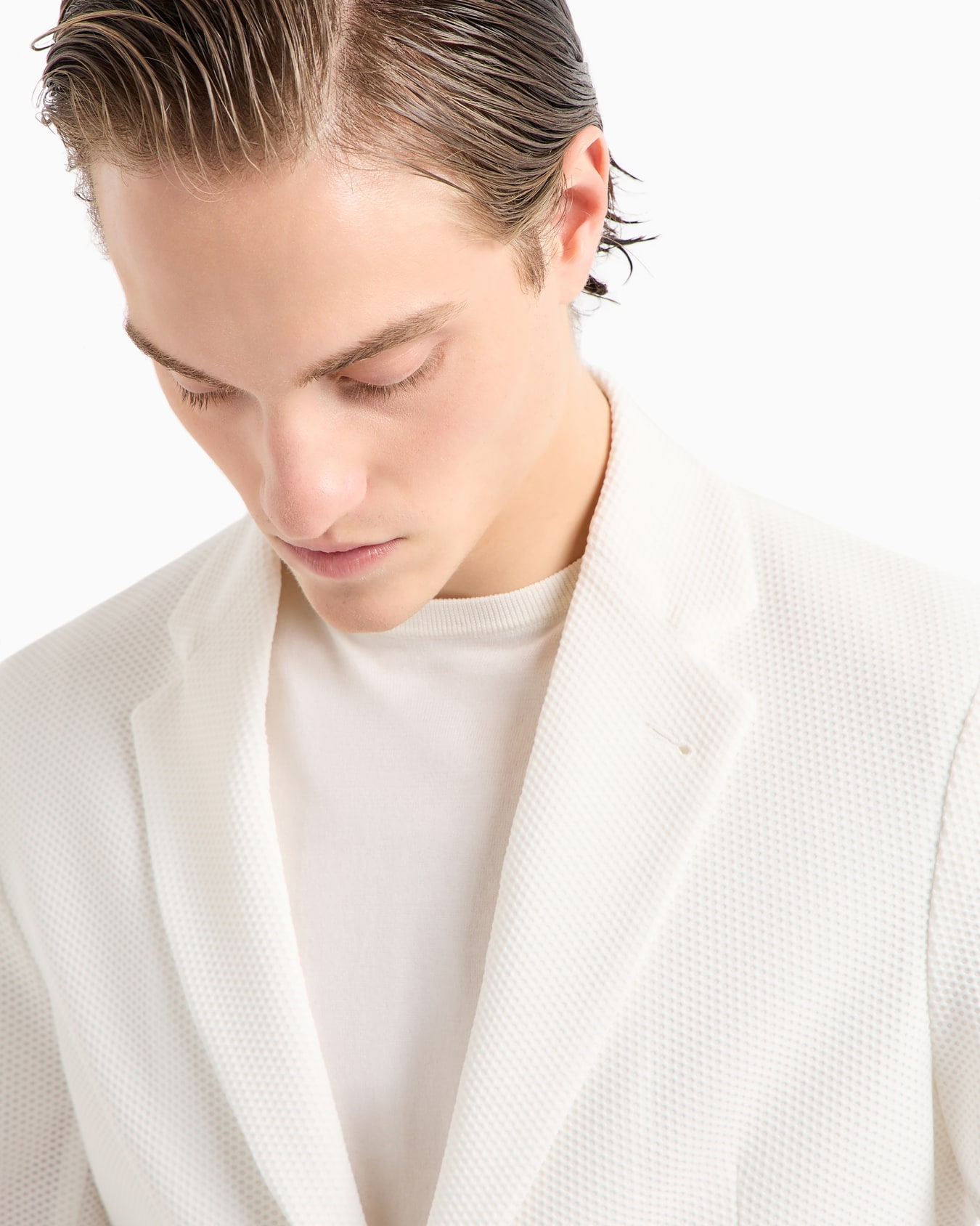 Single-breasted jacket in technical waffle fabric Slide 4
