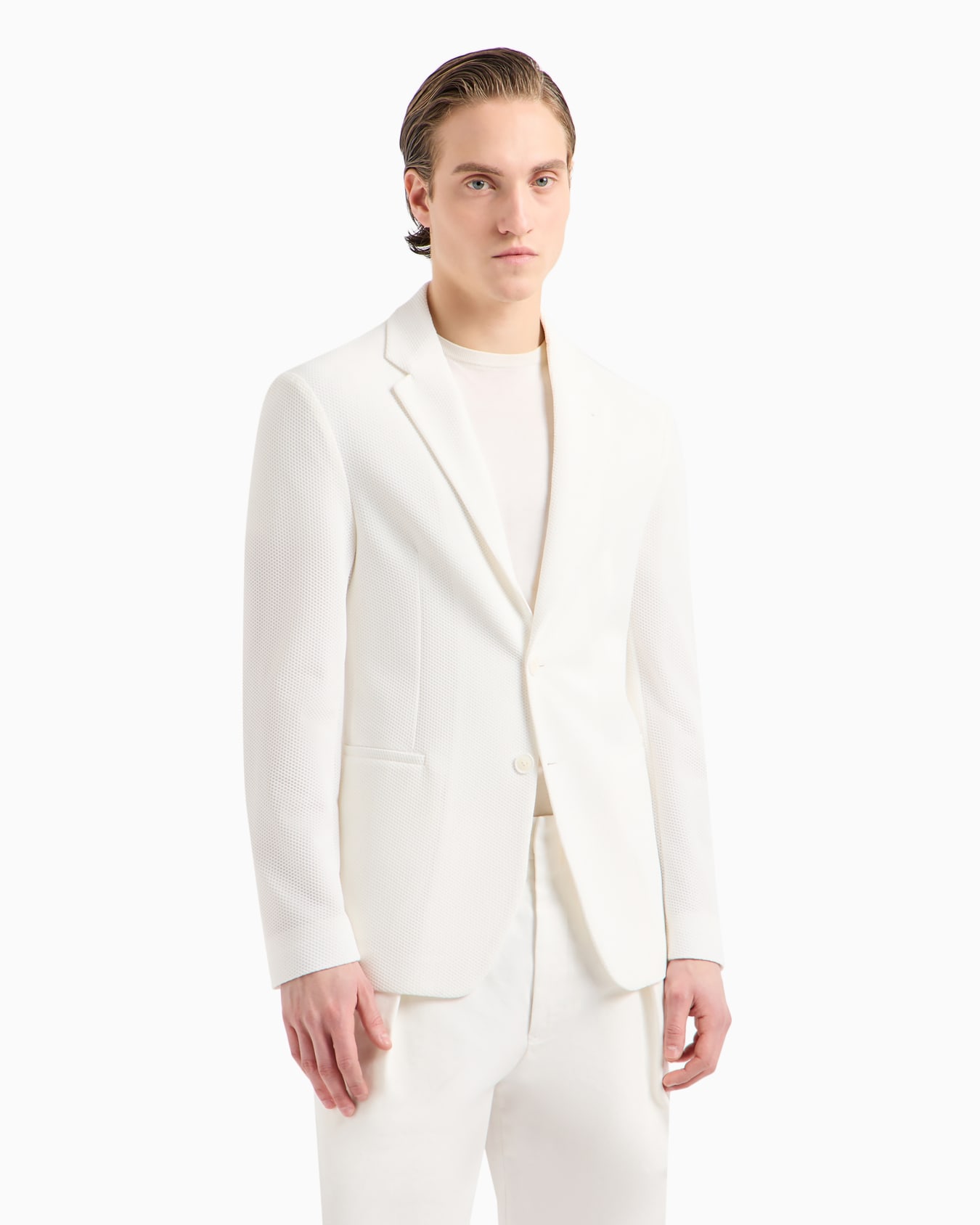 Single-breasted jacket in technical waffle fabric Slide 3