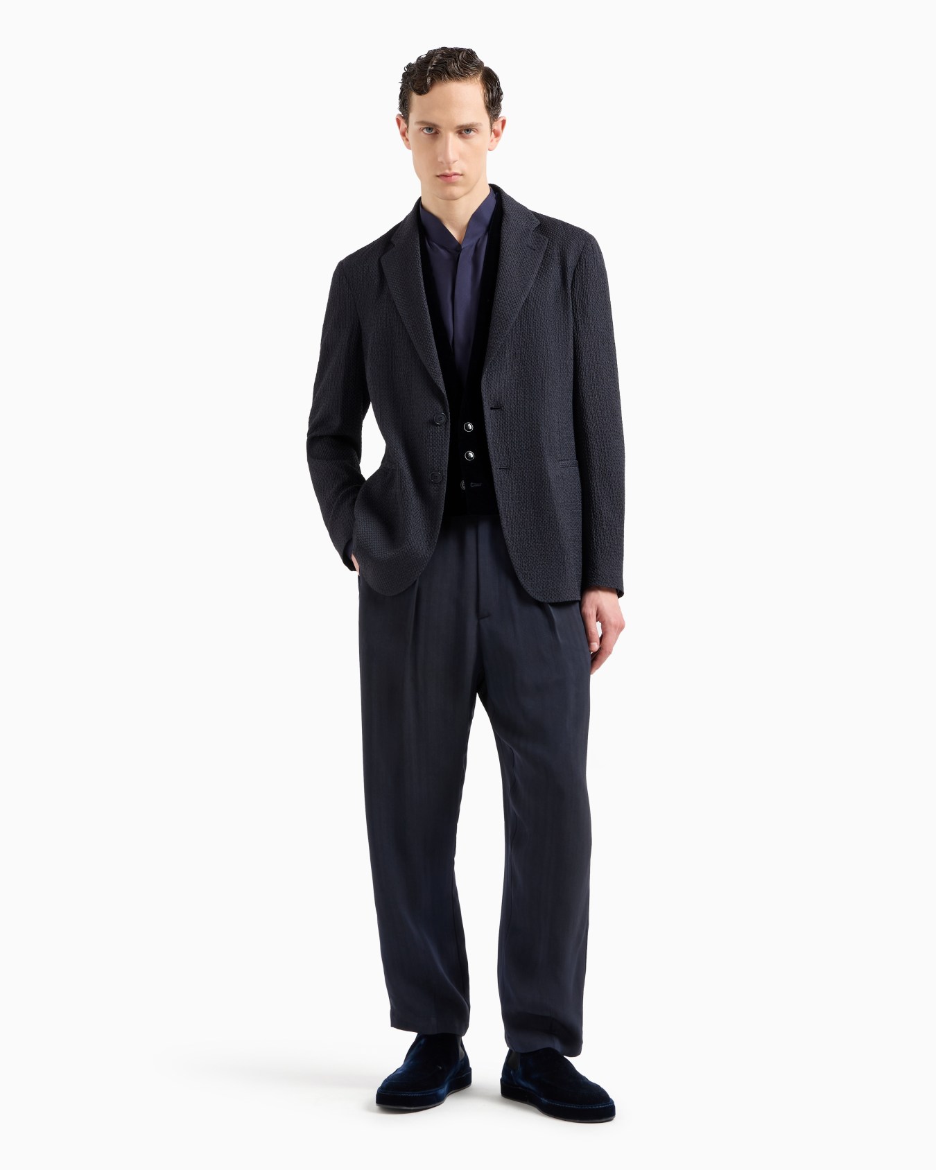 Giacca monopetto in misto cupro effetto mesh Slide 3