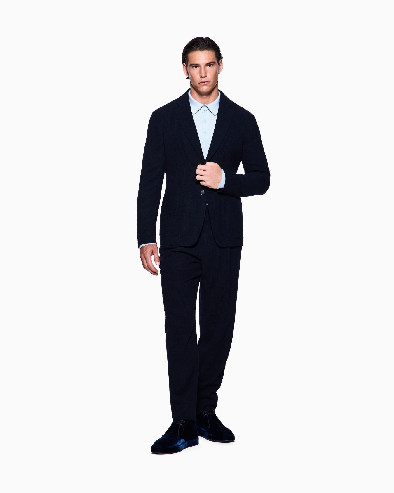 Single-breasted jacket in stretch wool seersucker Slide 1