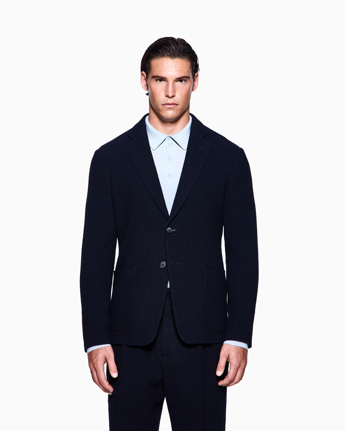 Single-breasted jacket in stretch wool seersucker Slide 3