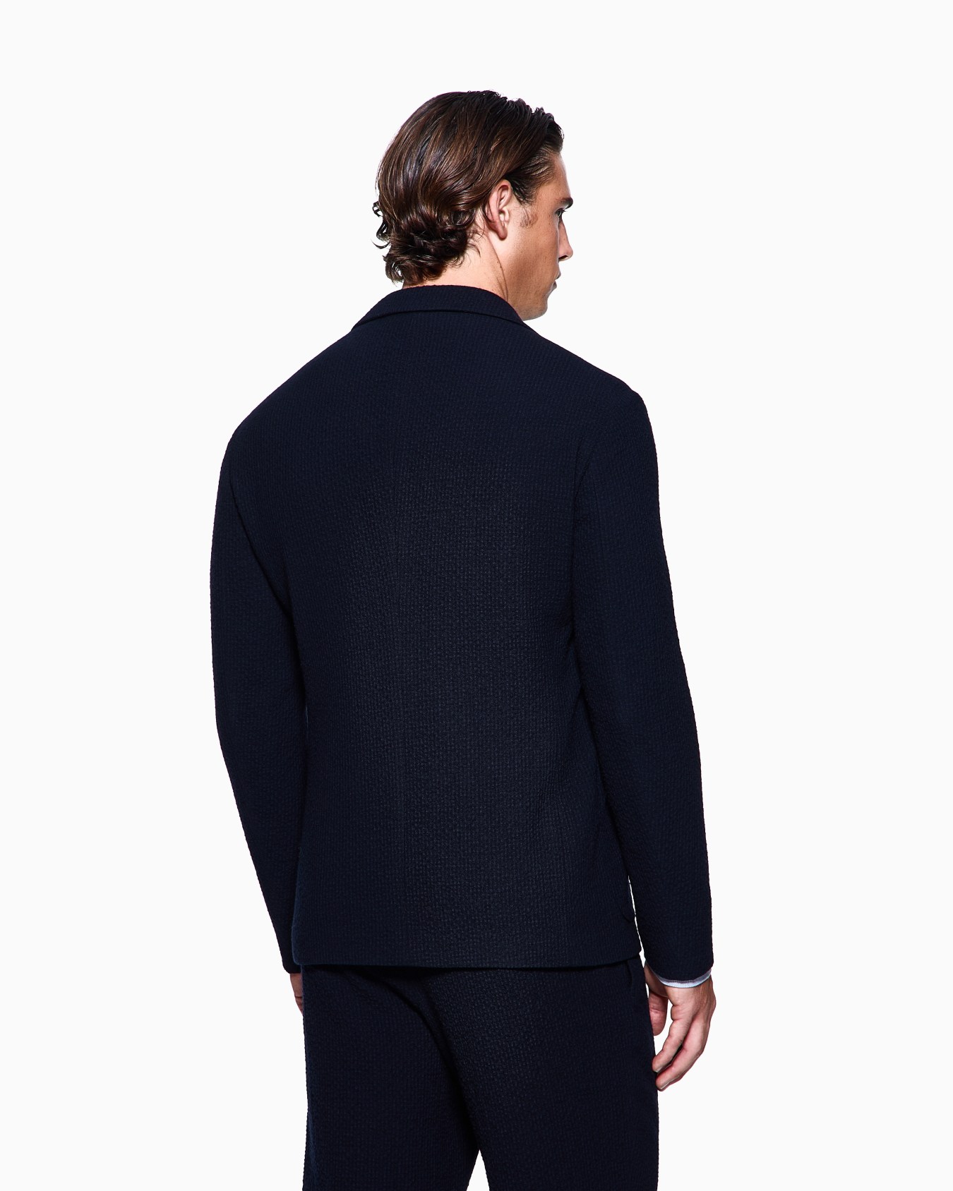 Single-breasted jacket in stretch wool seersucker Slide 2