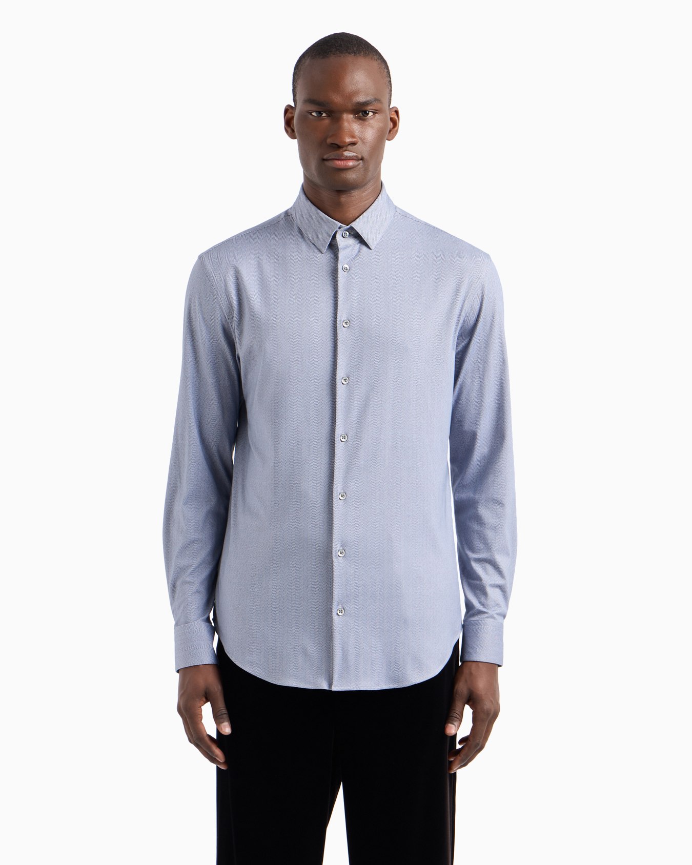 Slim-fit chevron motif cotton-blend shirt Slide 2