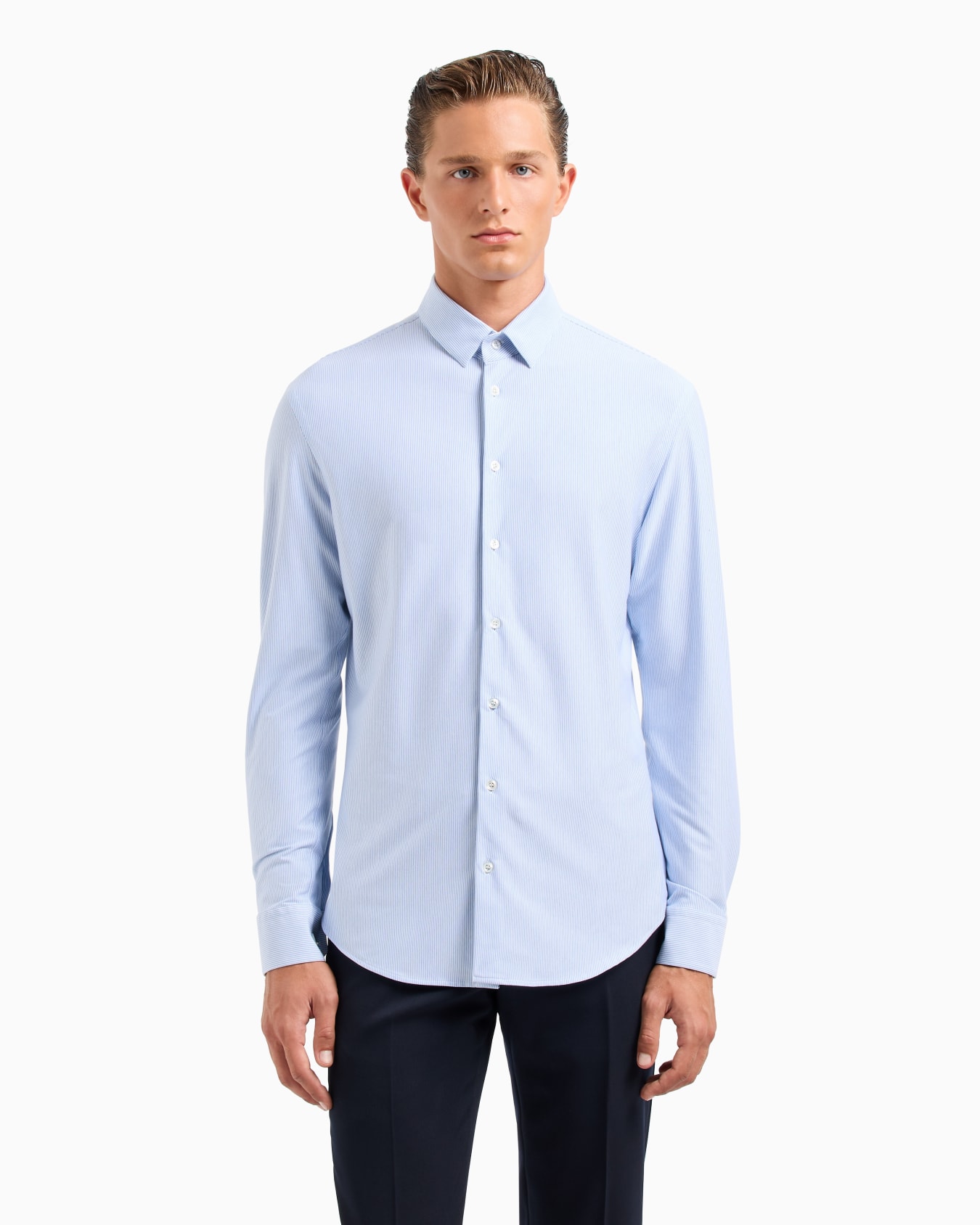 Slim-fit striped cotton-blend jersey shirt Slide 1