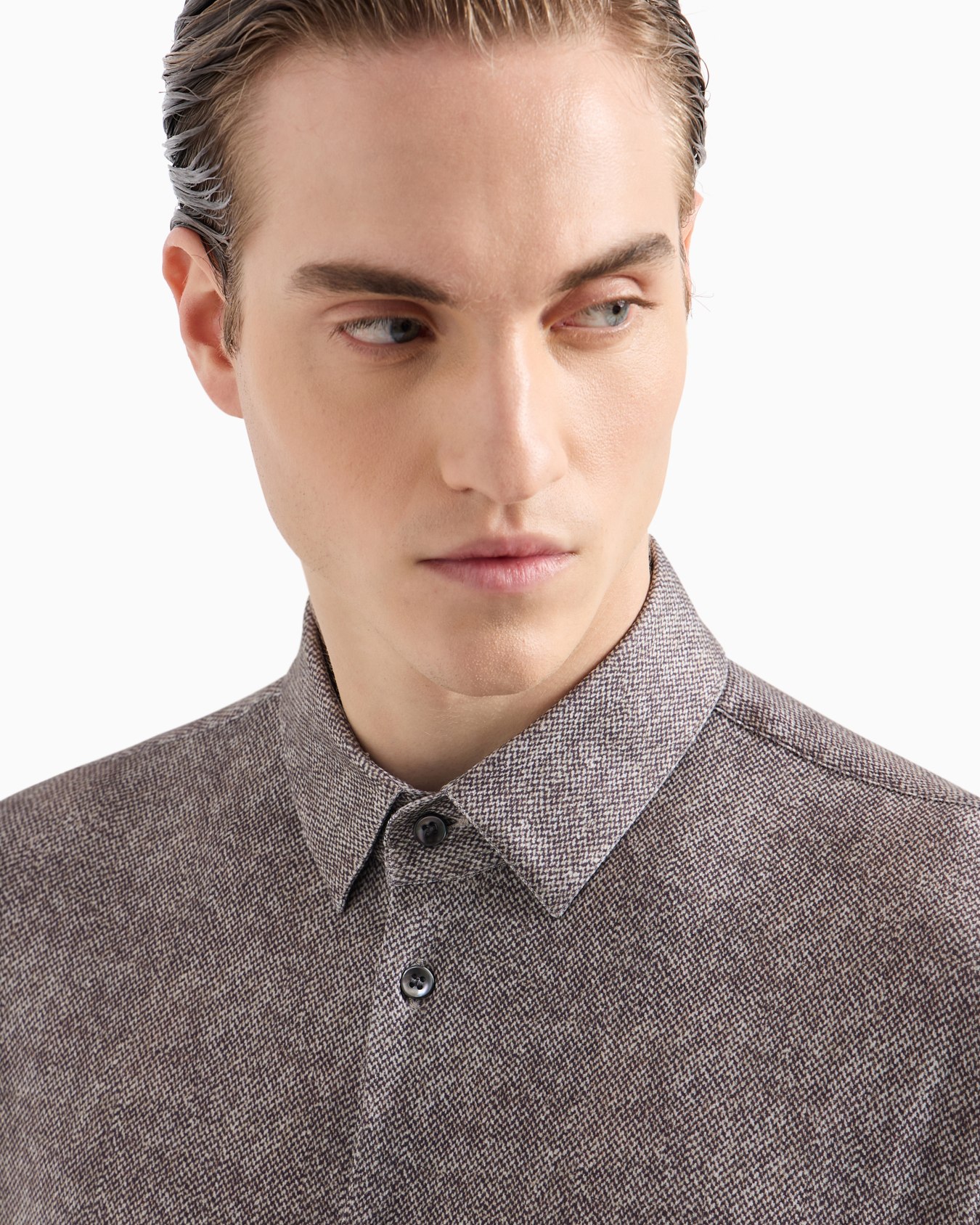 Slim-fit cotton-blend jersey shirt with a micro-pattern Slide 4