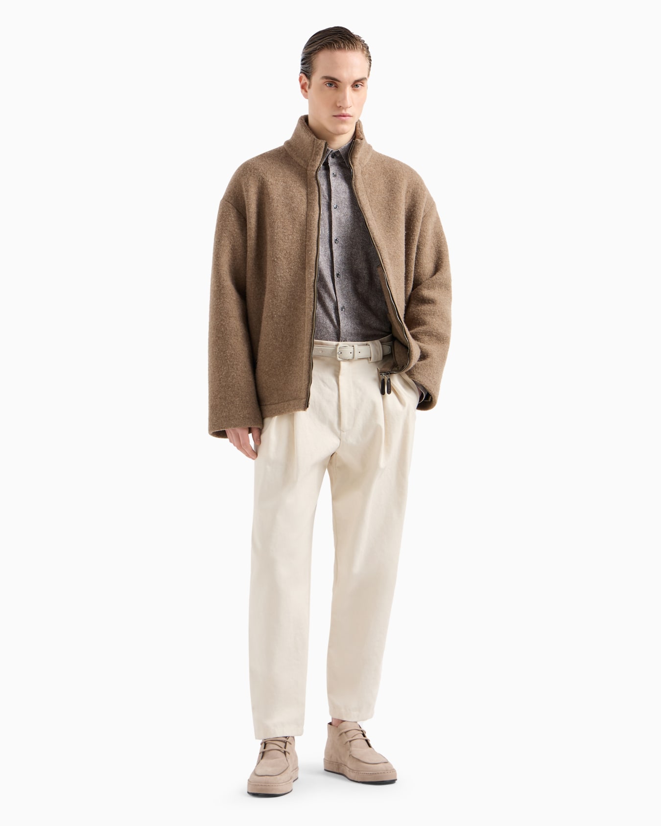 Slim-fit cotton-blend jersey shirt with a micro-pattern Slide 3