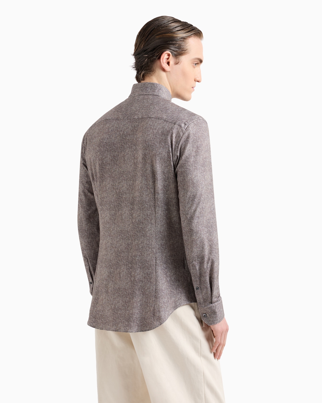 Slim-fit cotton-blend jersey shirt with a micro-pattern Slide 2