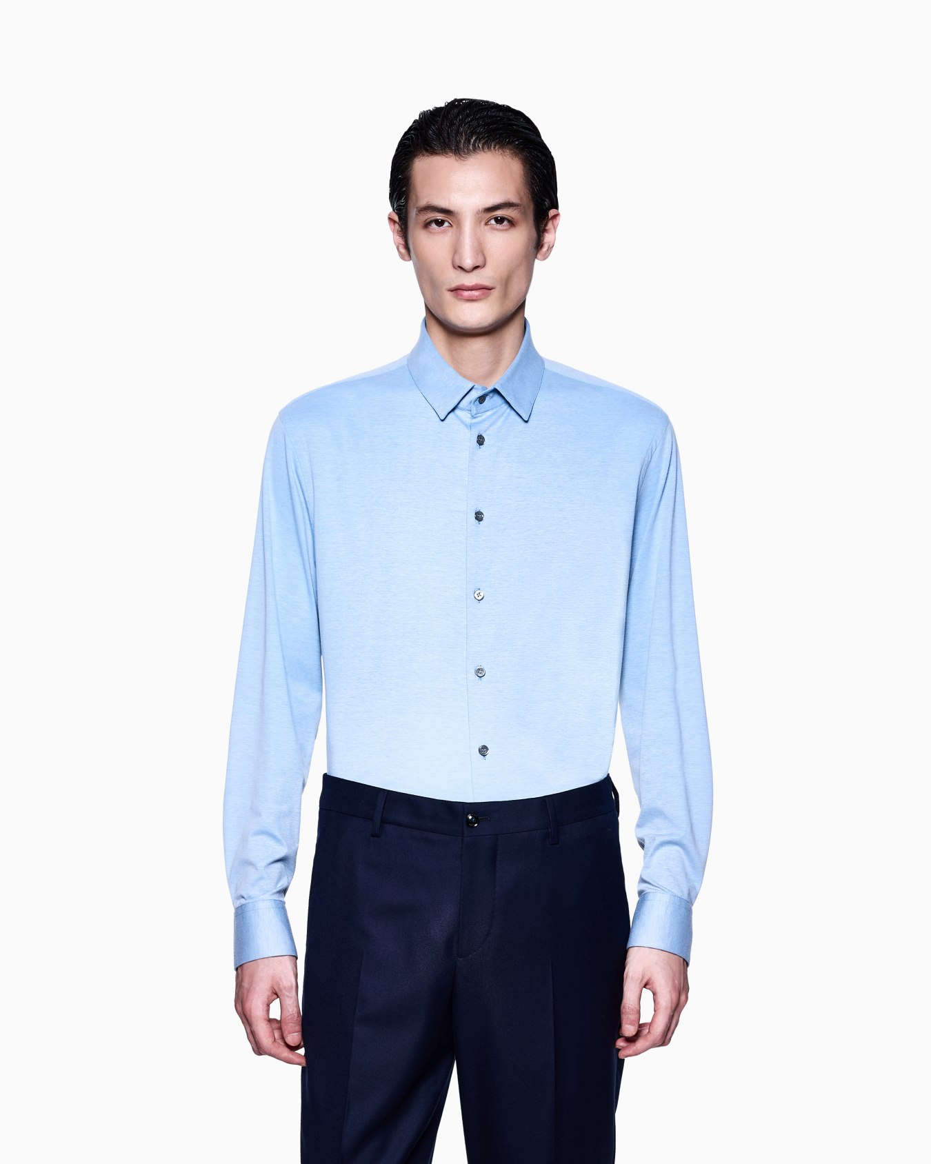 Slim-Fit-Hemd aus einer Jersey-Baumwoll-Mischung mit Melange-Effekt Folie 3