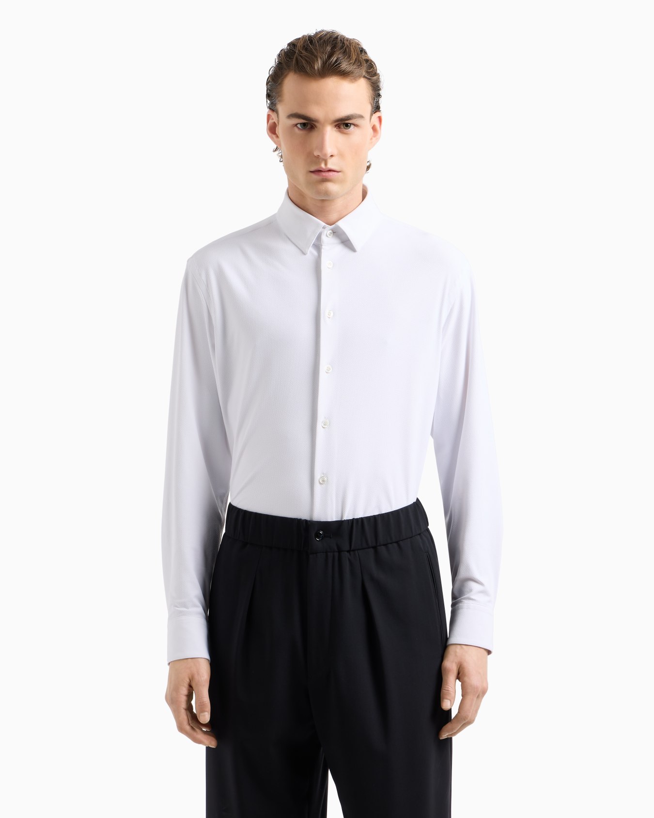 Slim-fit shirt in micro-textured jersey Slide 4
