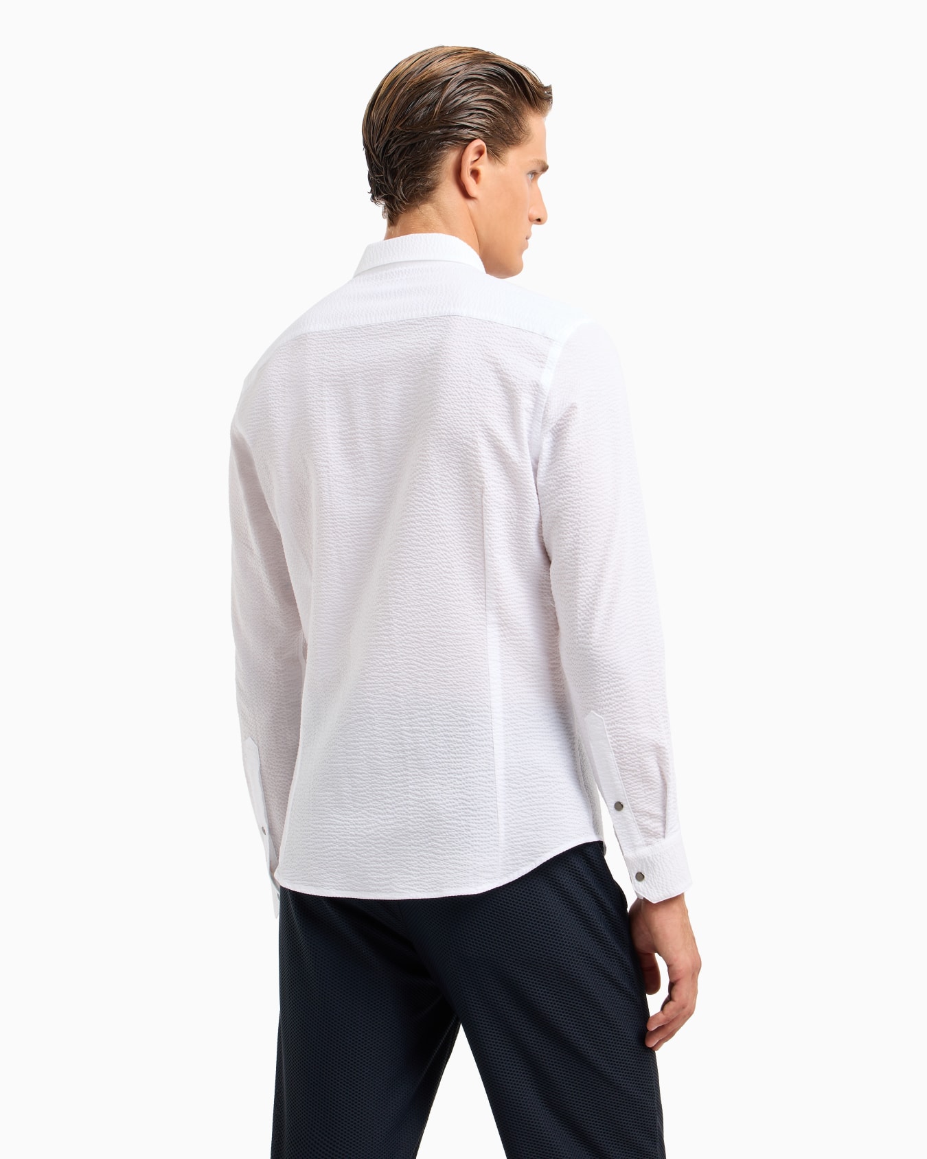 Chemise coupe slim à fermeture zippée en coton seersucker Diapositive 2