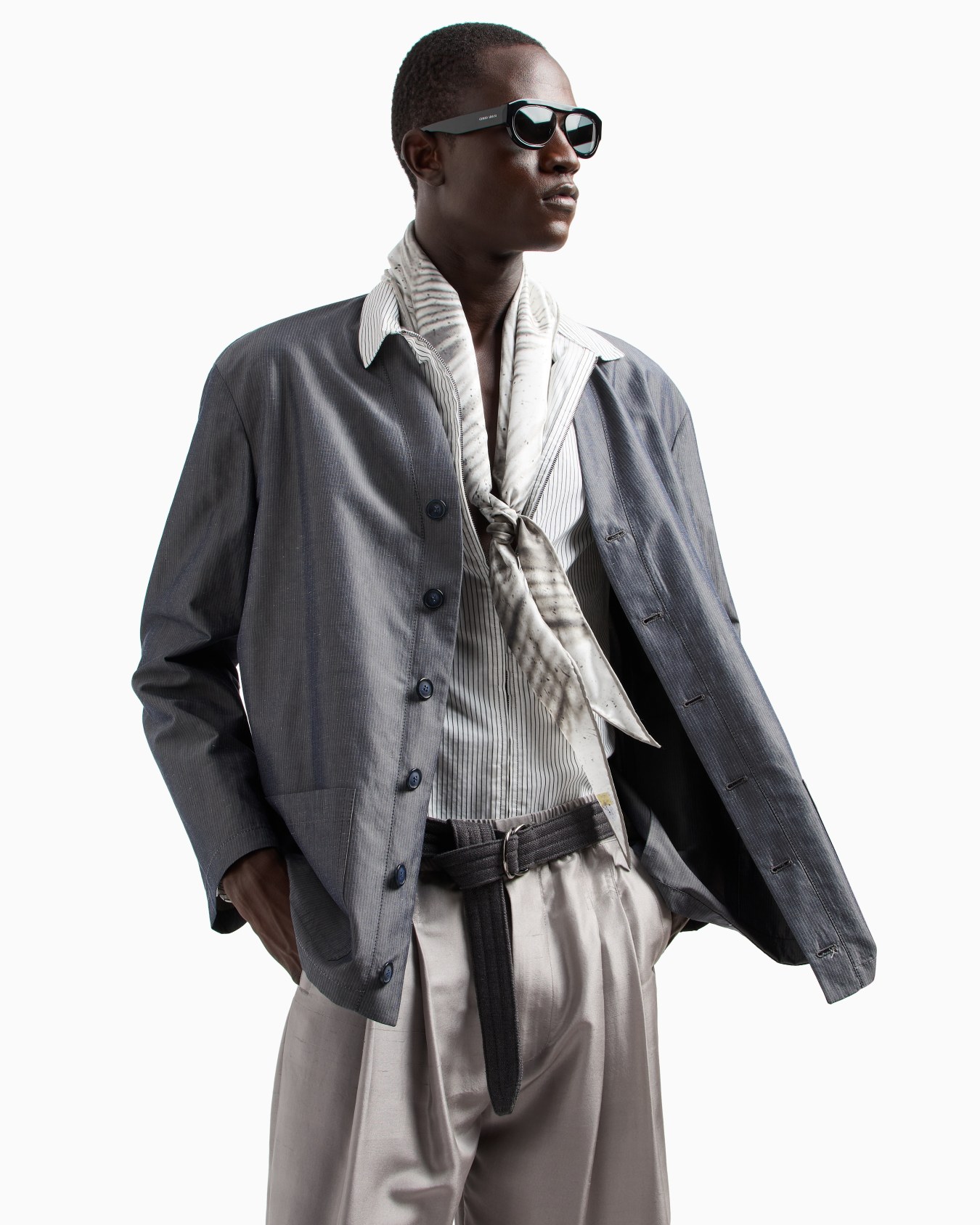 Slim-fit striped cotton blend shirt with zip Slide 6