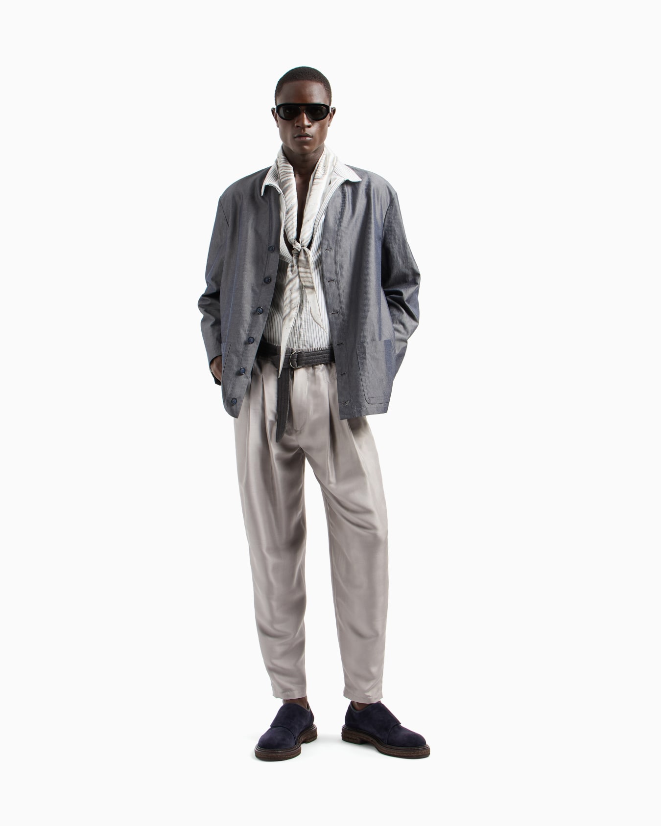 Slim-fit striped cotton blend shirt with zip Slide 2