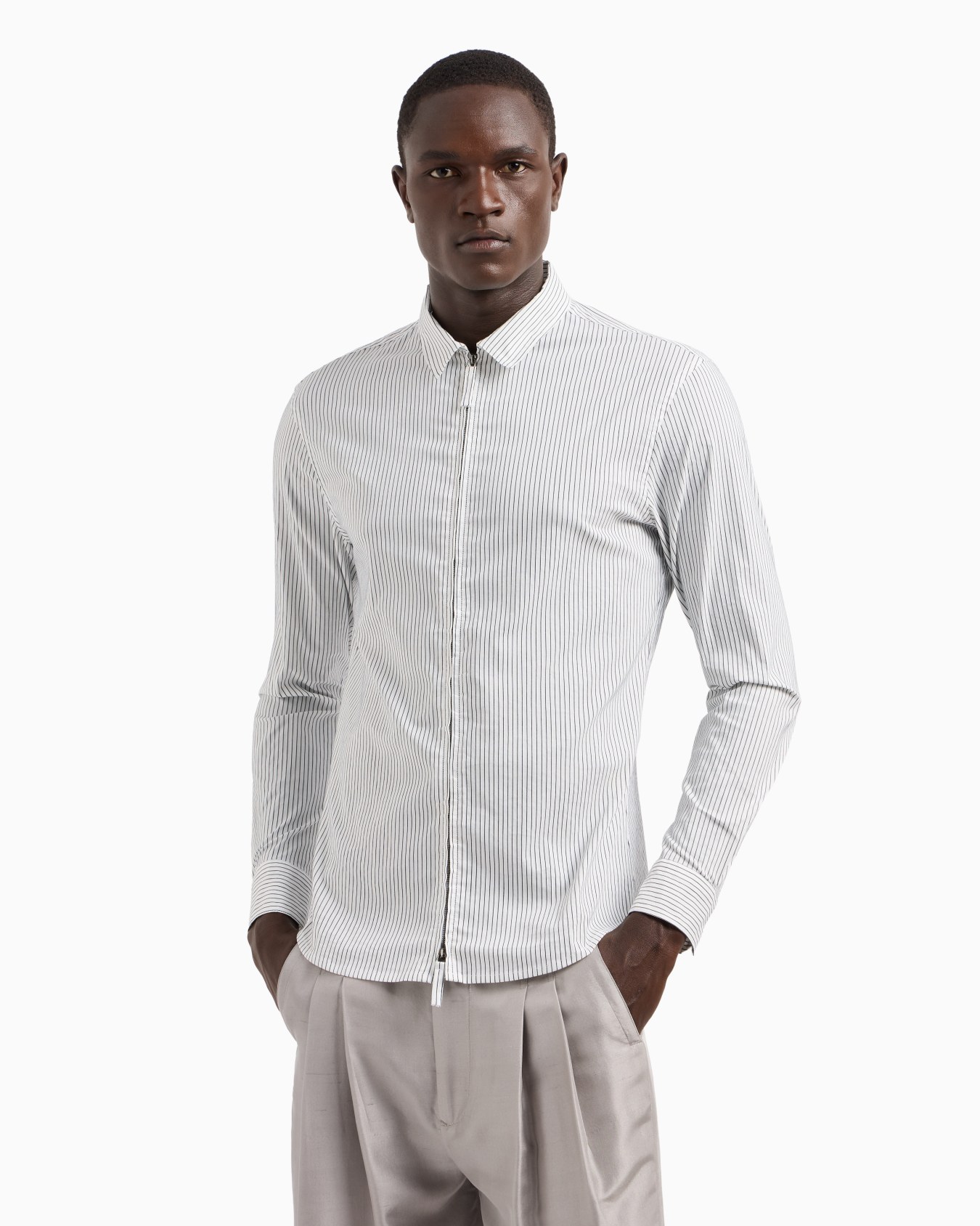 Slim-fit striped cotton blend shirt with zip Slide 4