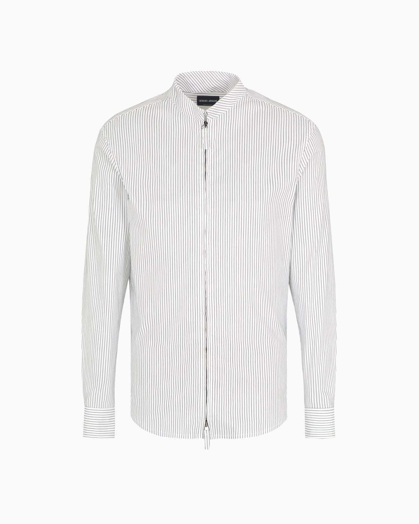 Slim-fit striped cotton blend shirt with zip Slide 0