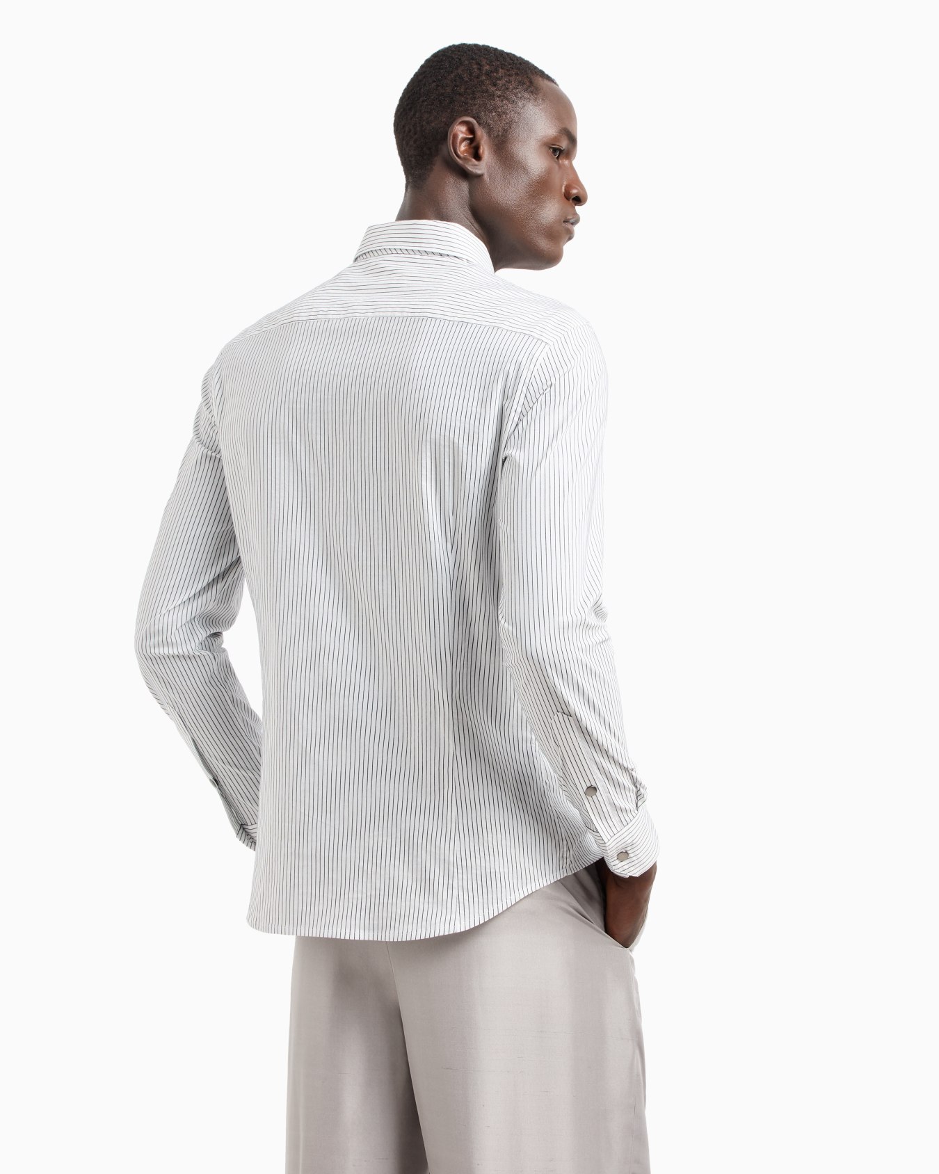 Slim-fit striped cotton blend shirt with zip Slide 3
