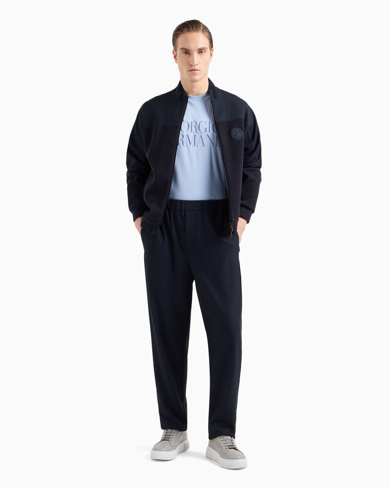 Technical waffle flat-front trousers Slide 3