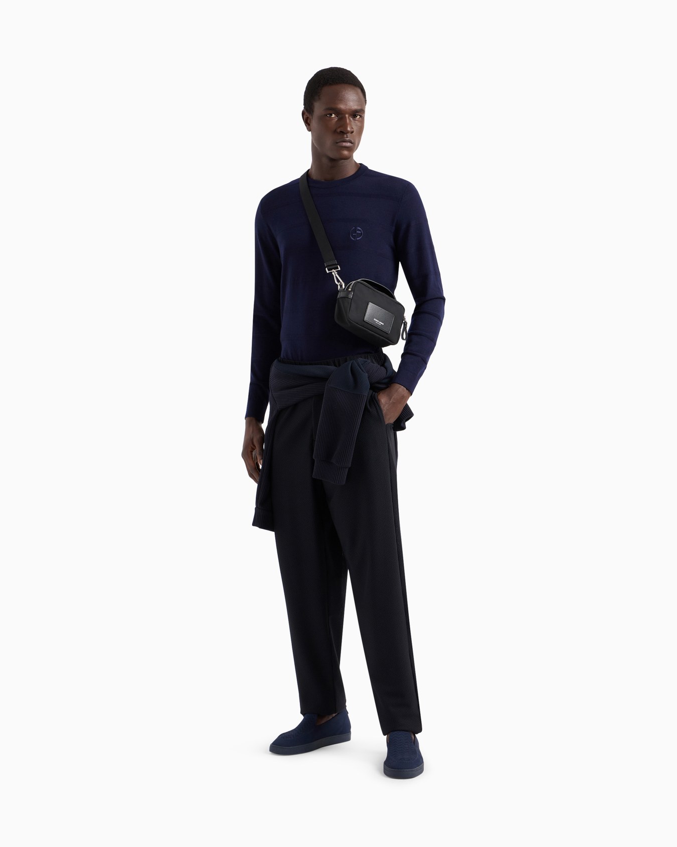 Technical waffle flat-front trousers Slide 1
