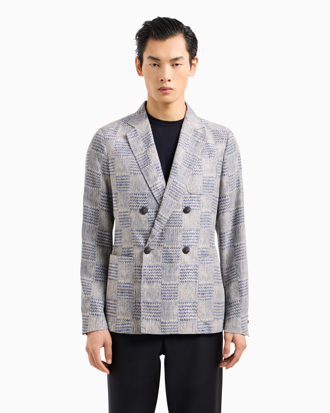 Upton line double-breasted jacket in printed cupro Slide 1