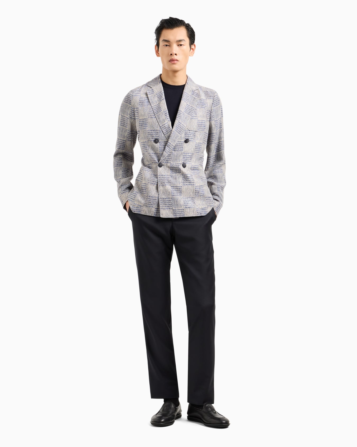 Upton line double-breasted jacket in printed cupro Slide 3
