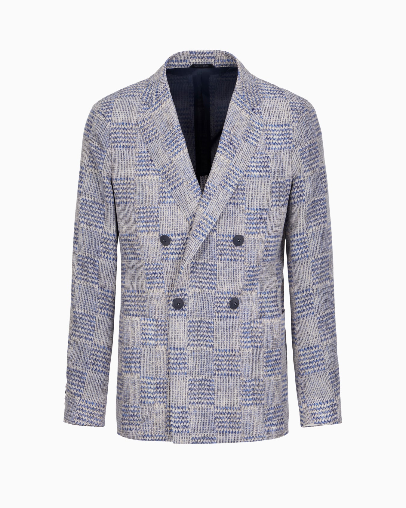 Upton line double-breasted jacket in printed cupro Slide 0
