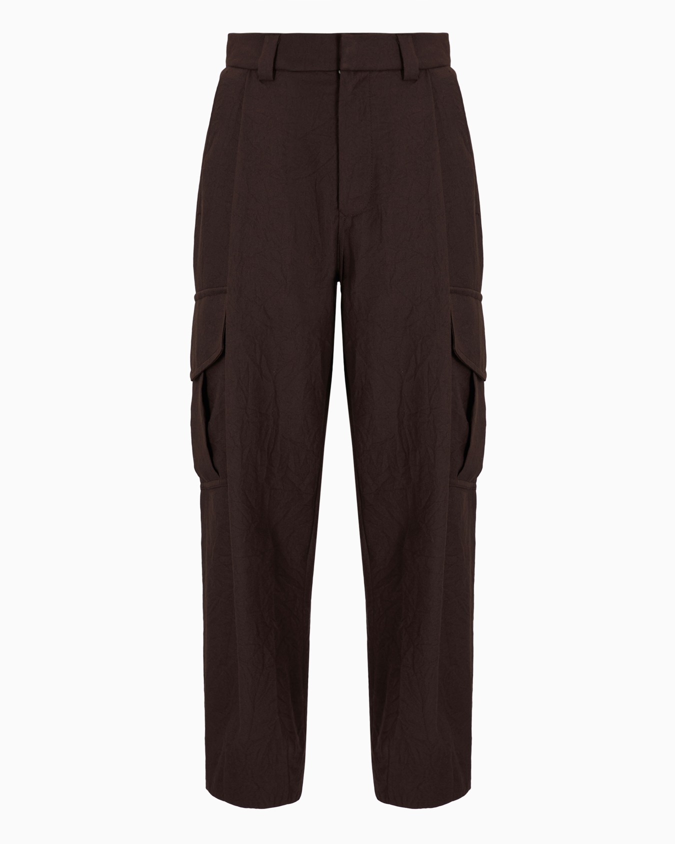 Single-pleat, crinkle wool flannel cargo trousers Slide 0