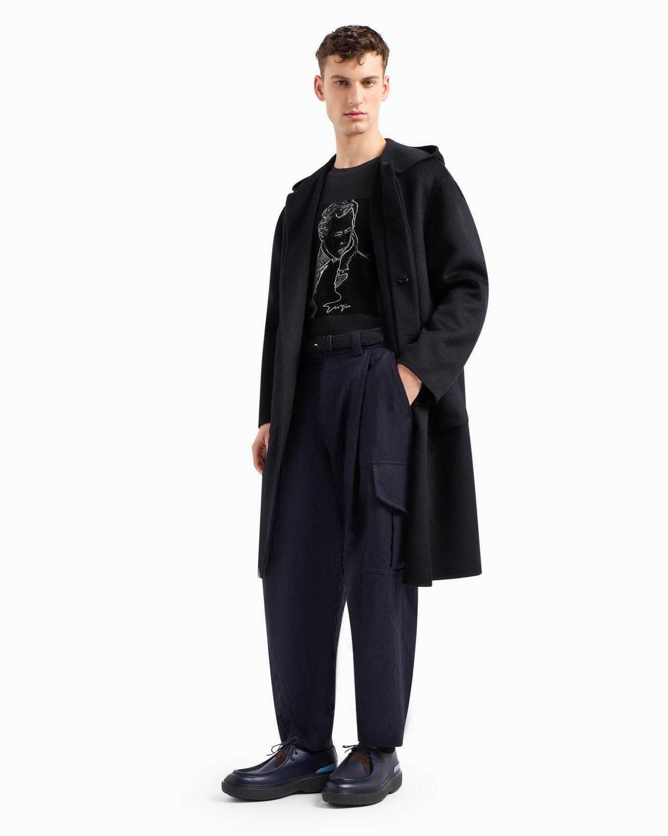 Pantalon cargo à une pince en flanelle de laine effet froissé Diapositive 4