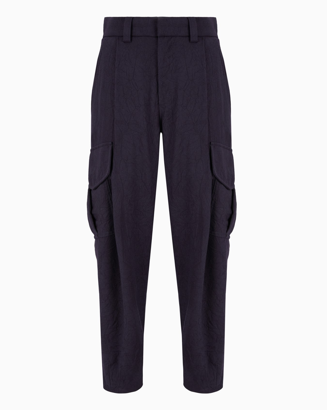 Pantalon cargo à une pince en flanelle de laine effet froissé Diapositive 0