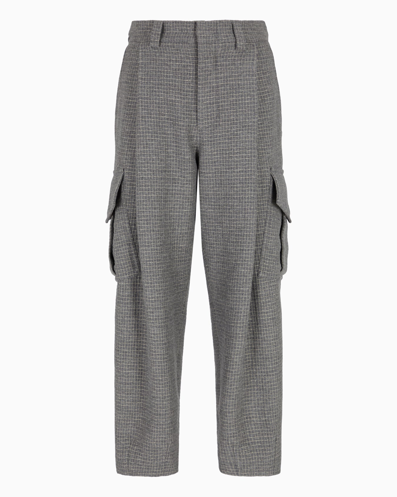 Pantalon cargo à pince simple en laine mélangée et fil métallisé Diapositive 0