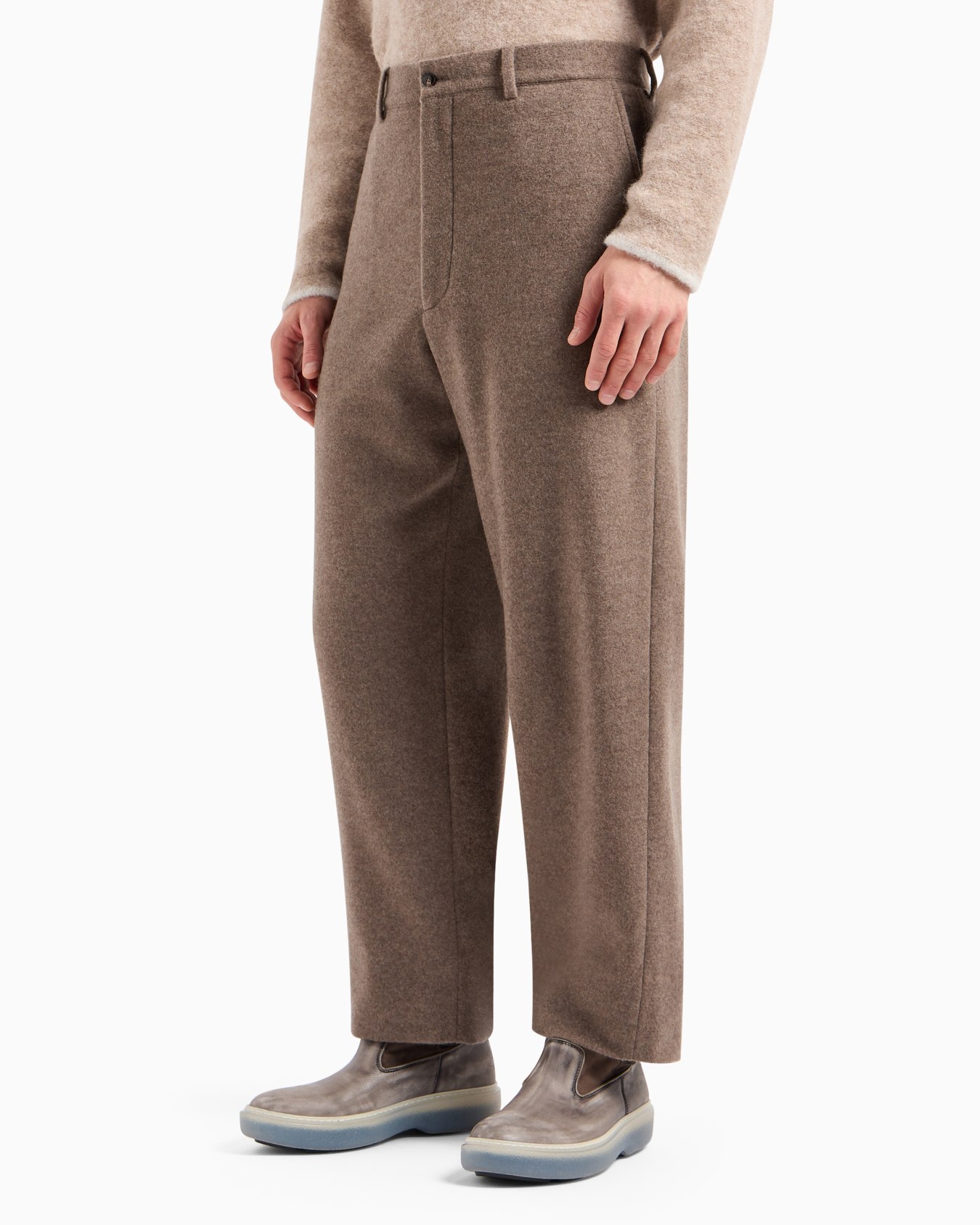 Pantalones sin pinzas en forro polar de puro cachemir jaspeado Diapositiva 1