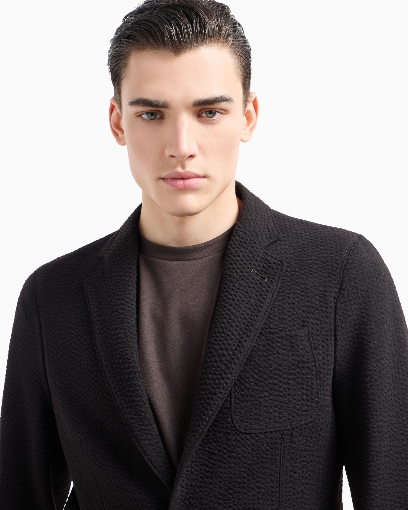 Upton line single-breasted jacket in virgin wool and cashmere seersucker Slide 4