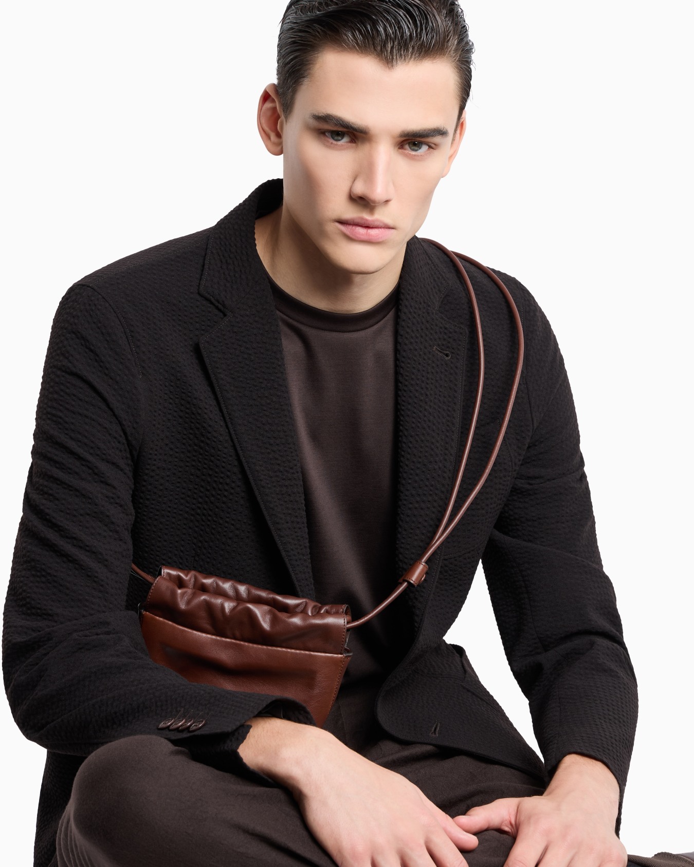 Upton line single-breasted jacket in virgin wool and cashmere seersucker Slide 5
