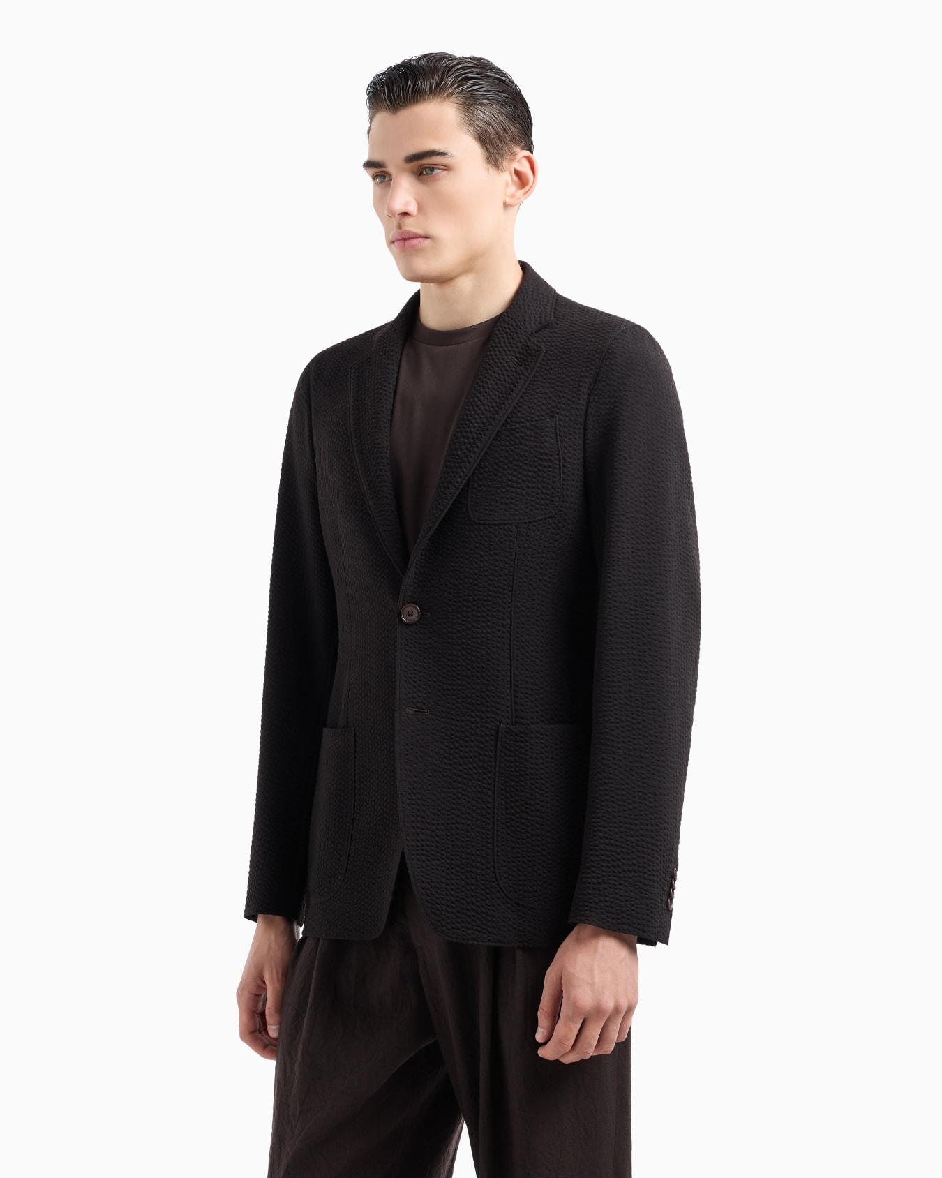 Upton line single-breasted jacket in virgin wool and cashmere seersucker Slide 3