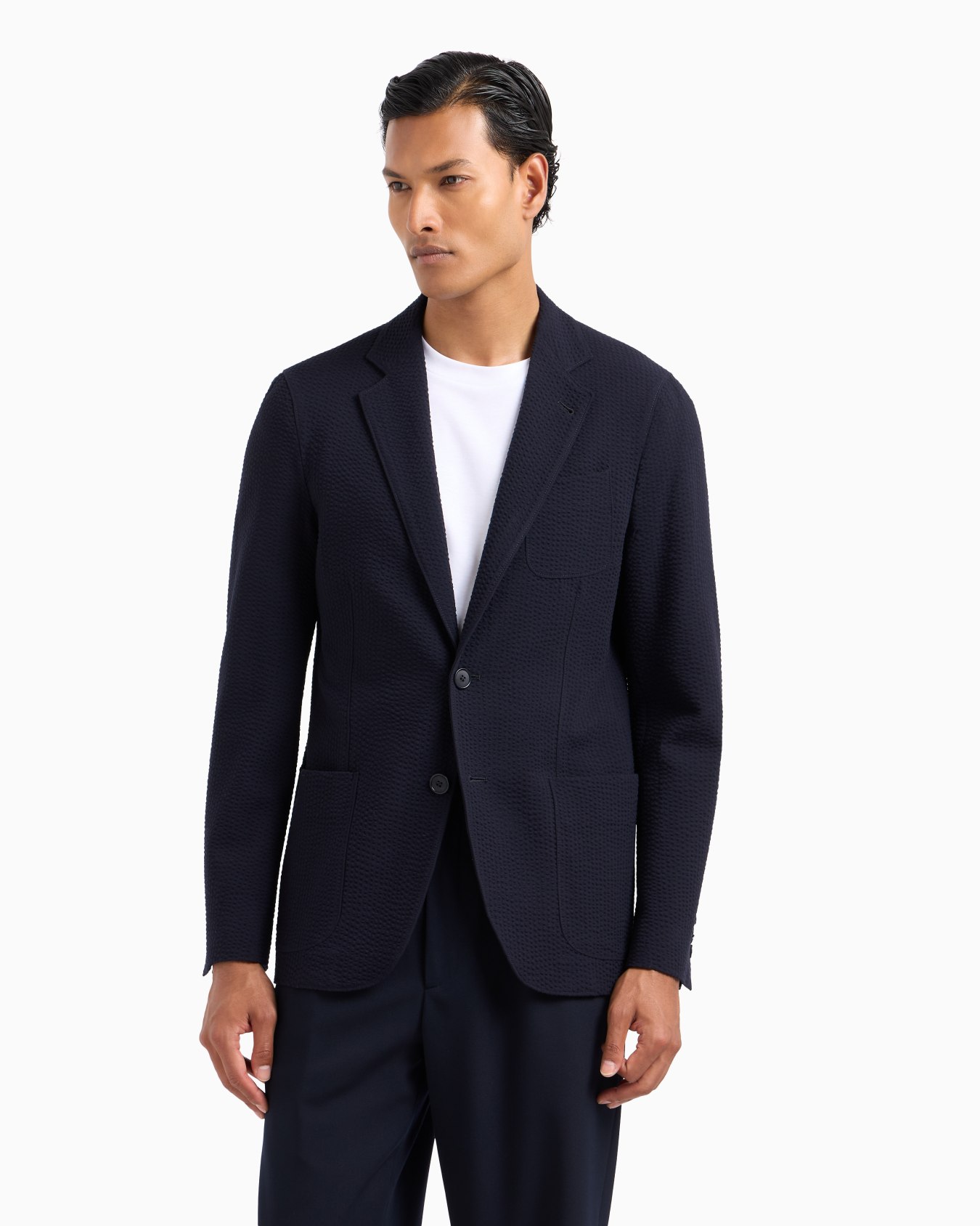 Upton line single-breasted jacket in virgin wool and cashmere seersucker Slide 3