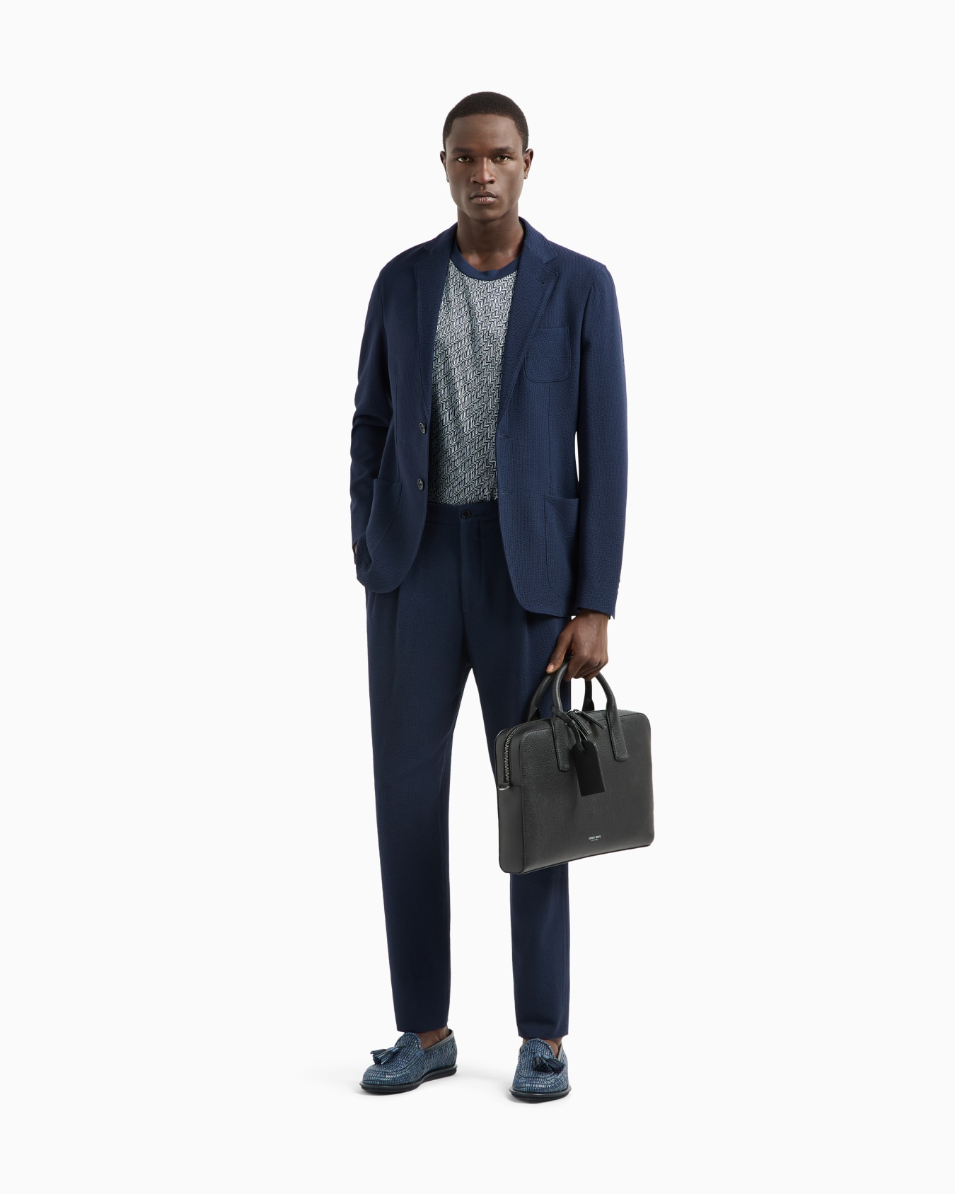 Upton line single-breasted jacket in seersucker virgin wool Slide 1