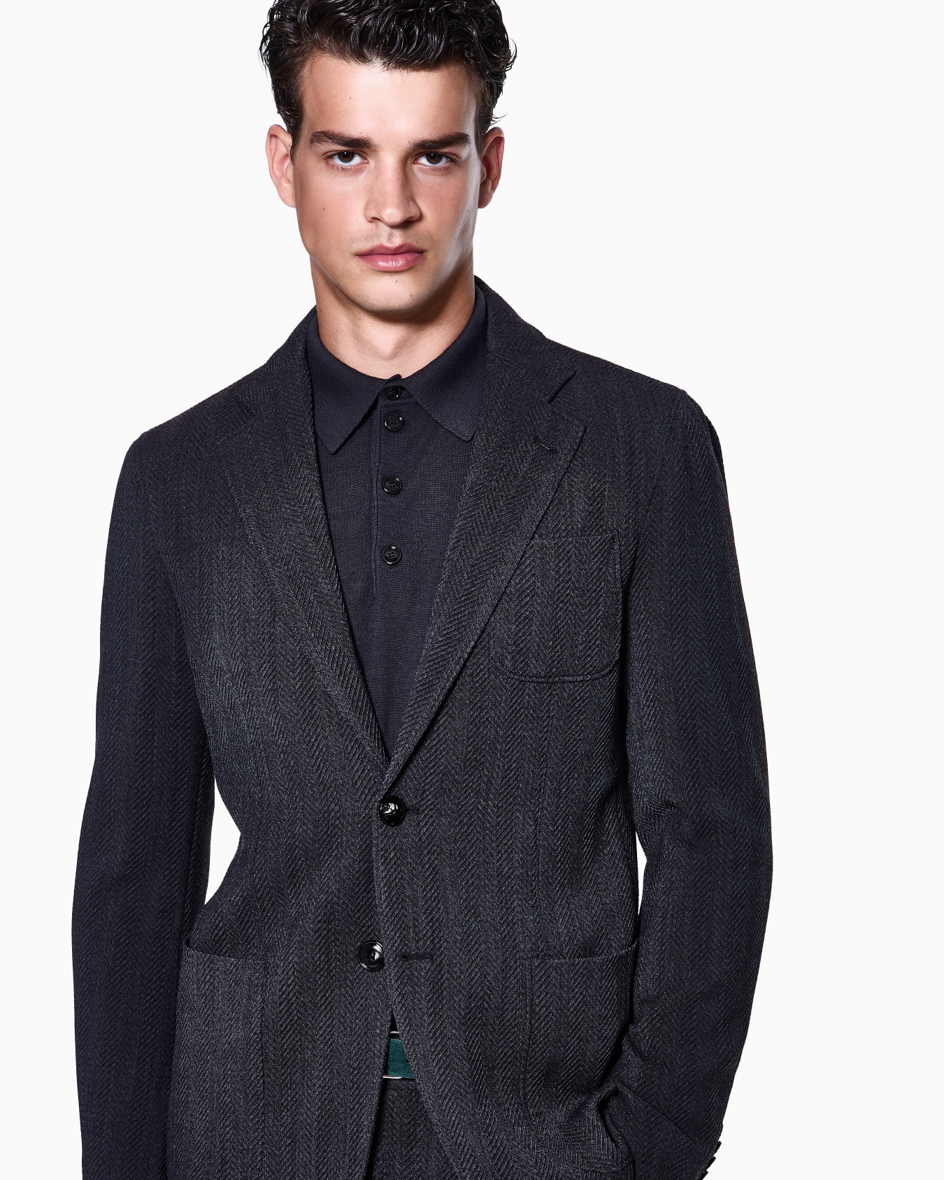 Upton Line single-breasted jacket in chevron stretch virgin wool Slide 4