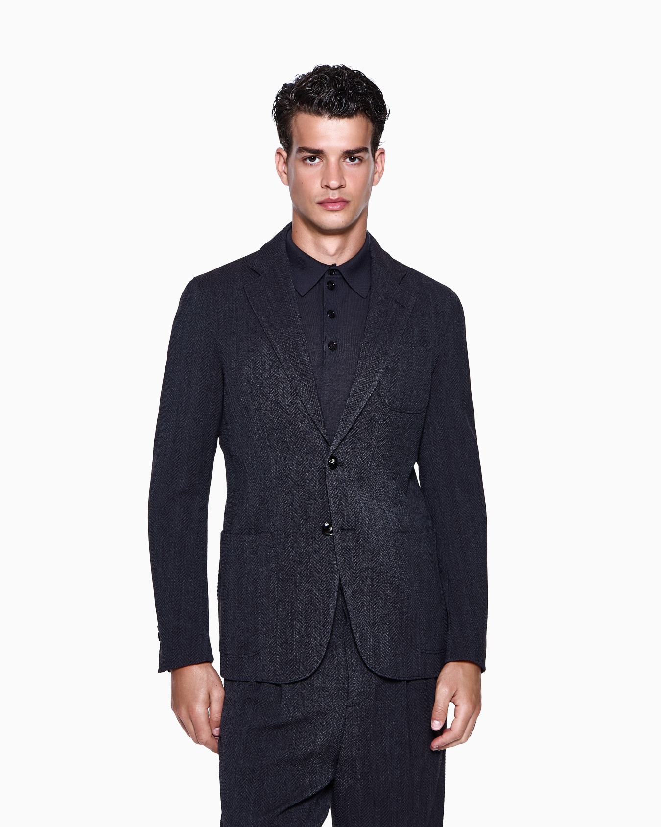 Upton Line single-breasted jacket in chevron stretch virgin wool Slide 3